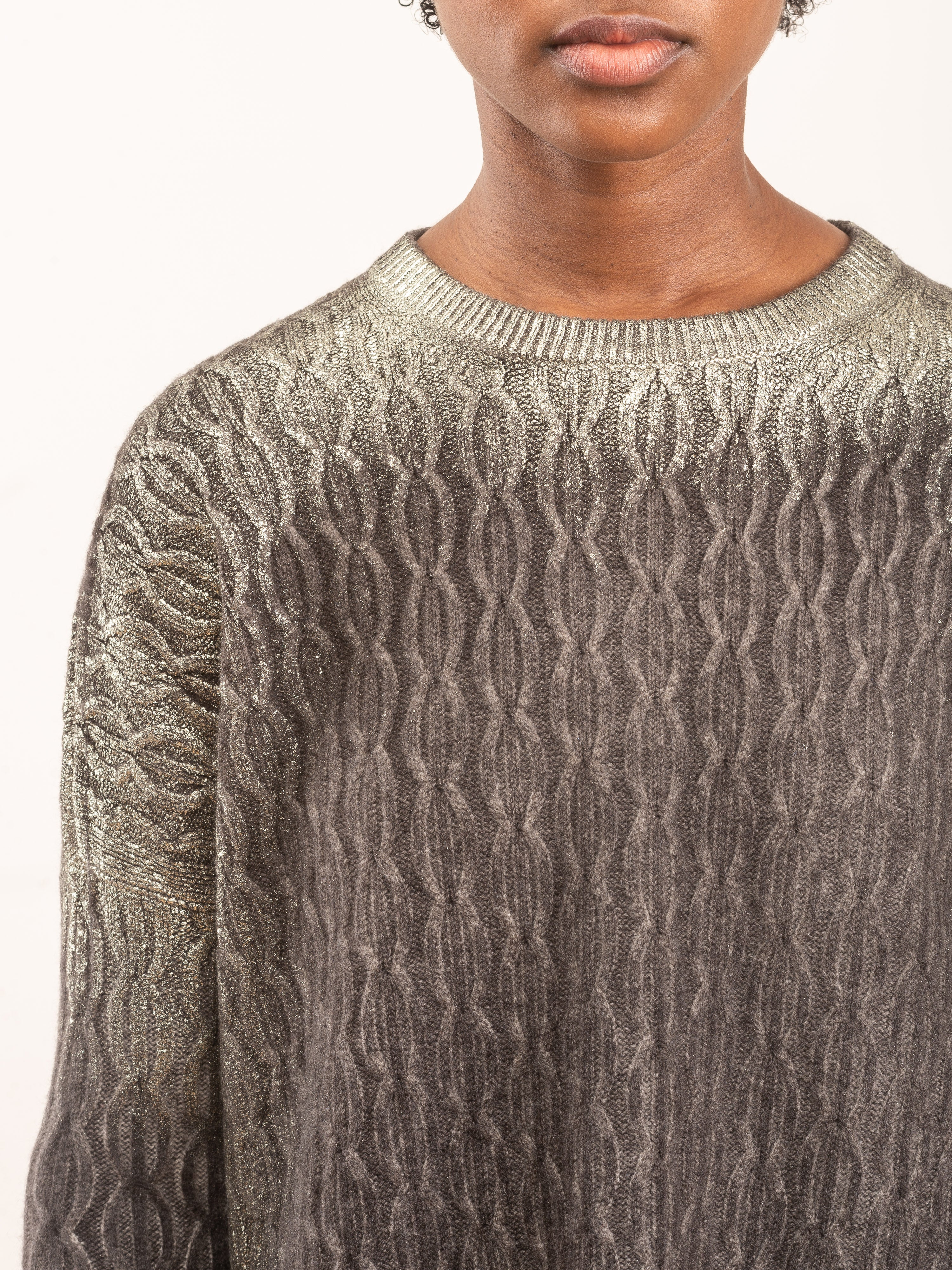 cable stitch pullover with slits and lamination - Image 7