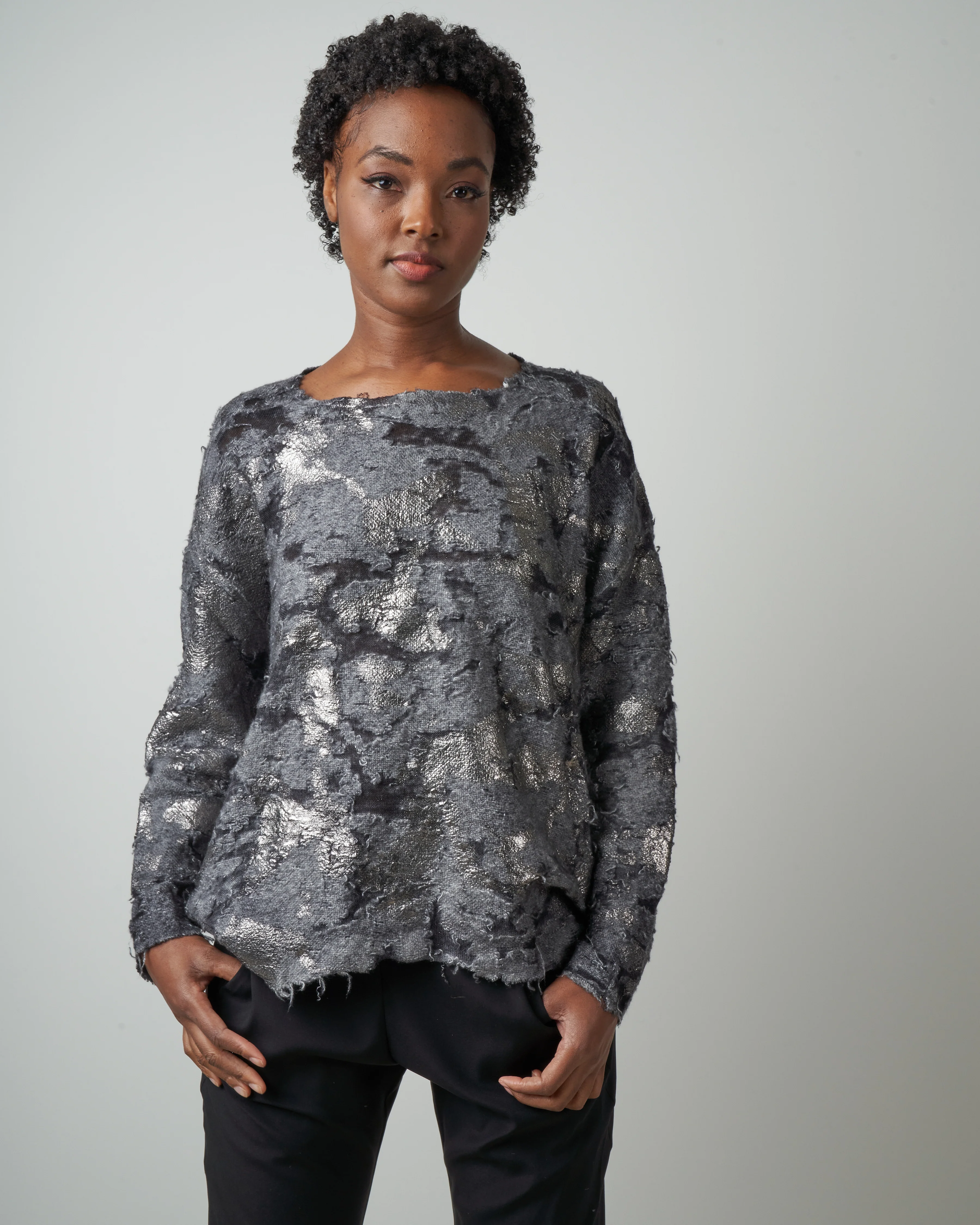 round neck cutted jacquard pullover - husky - Image 2