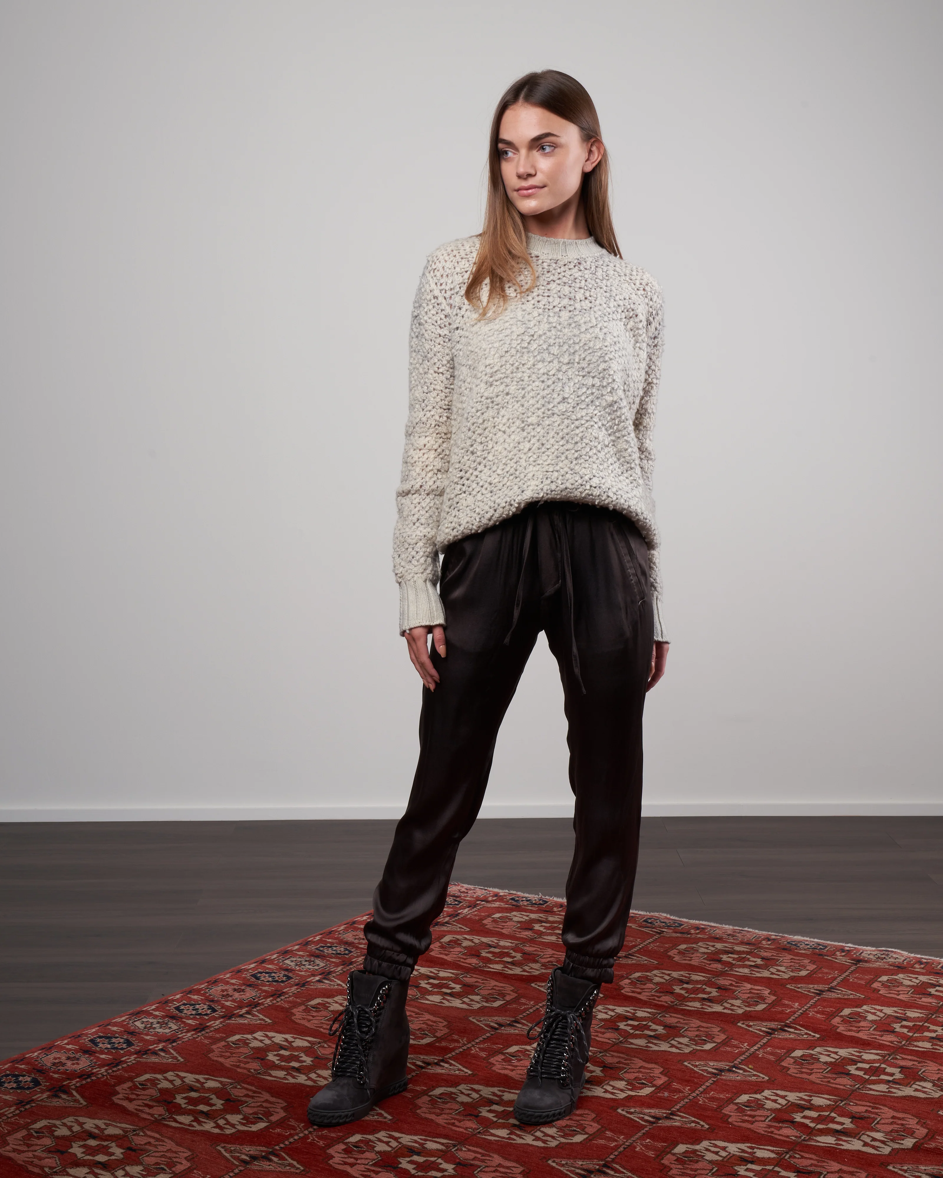 round neck fur stitch pullover with ribbed back - ghiaccio - Image 2