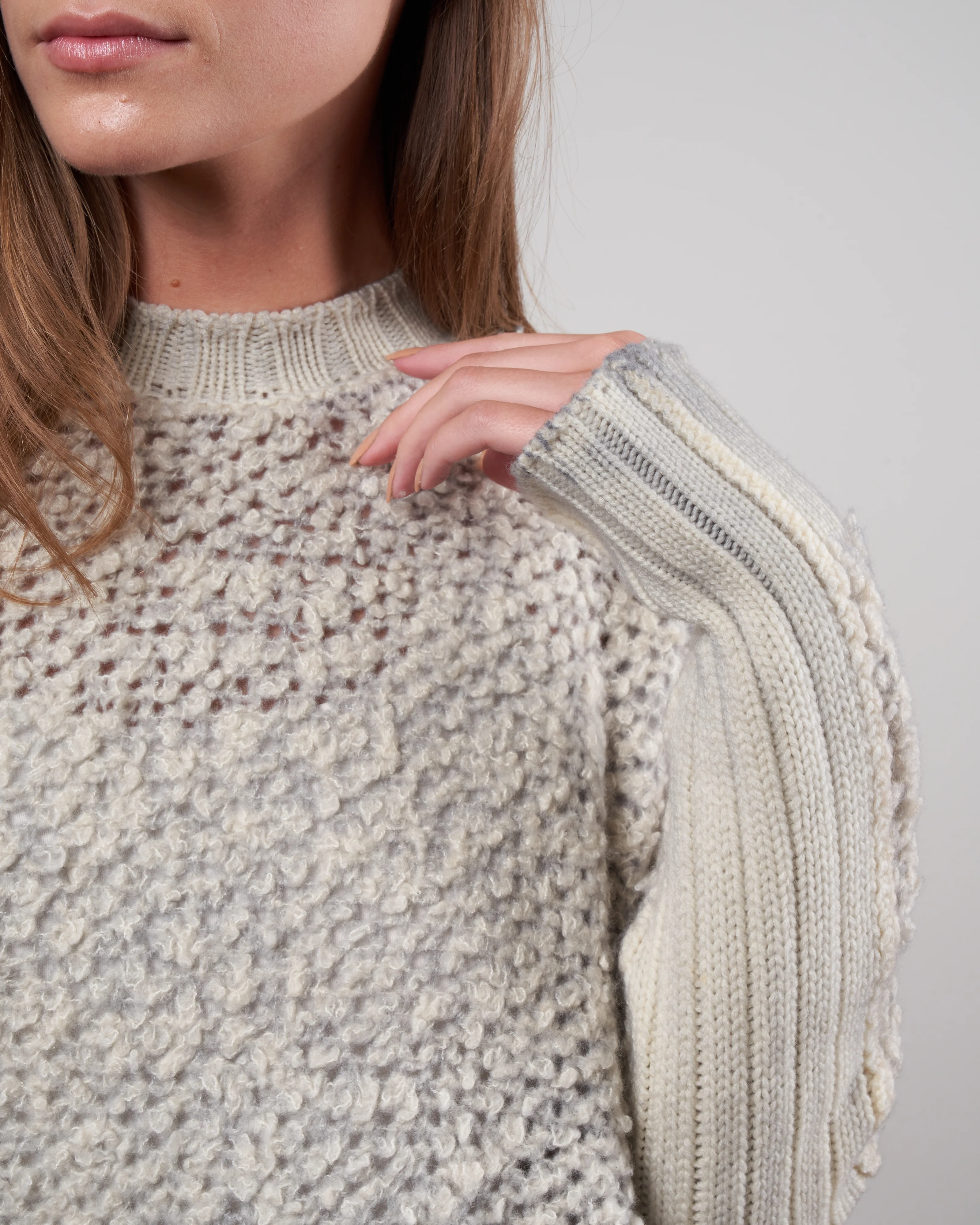 round neck fur stitch pullover with ribbed back - ghiaccio - Image 4
