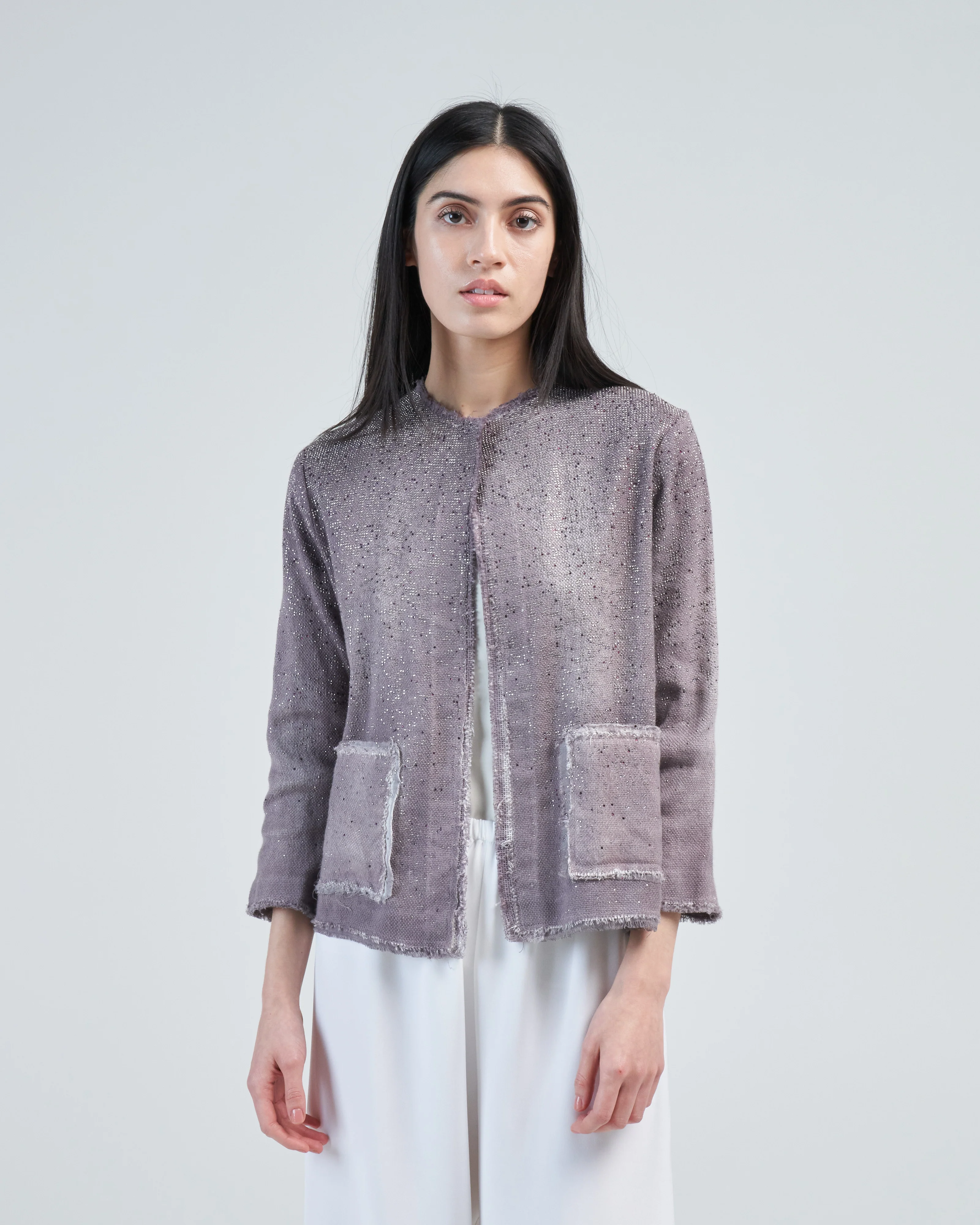 round neck micro mat stitch jacket with studs and strass - Image 3