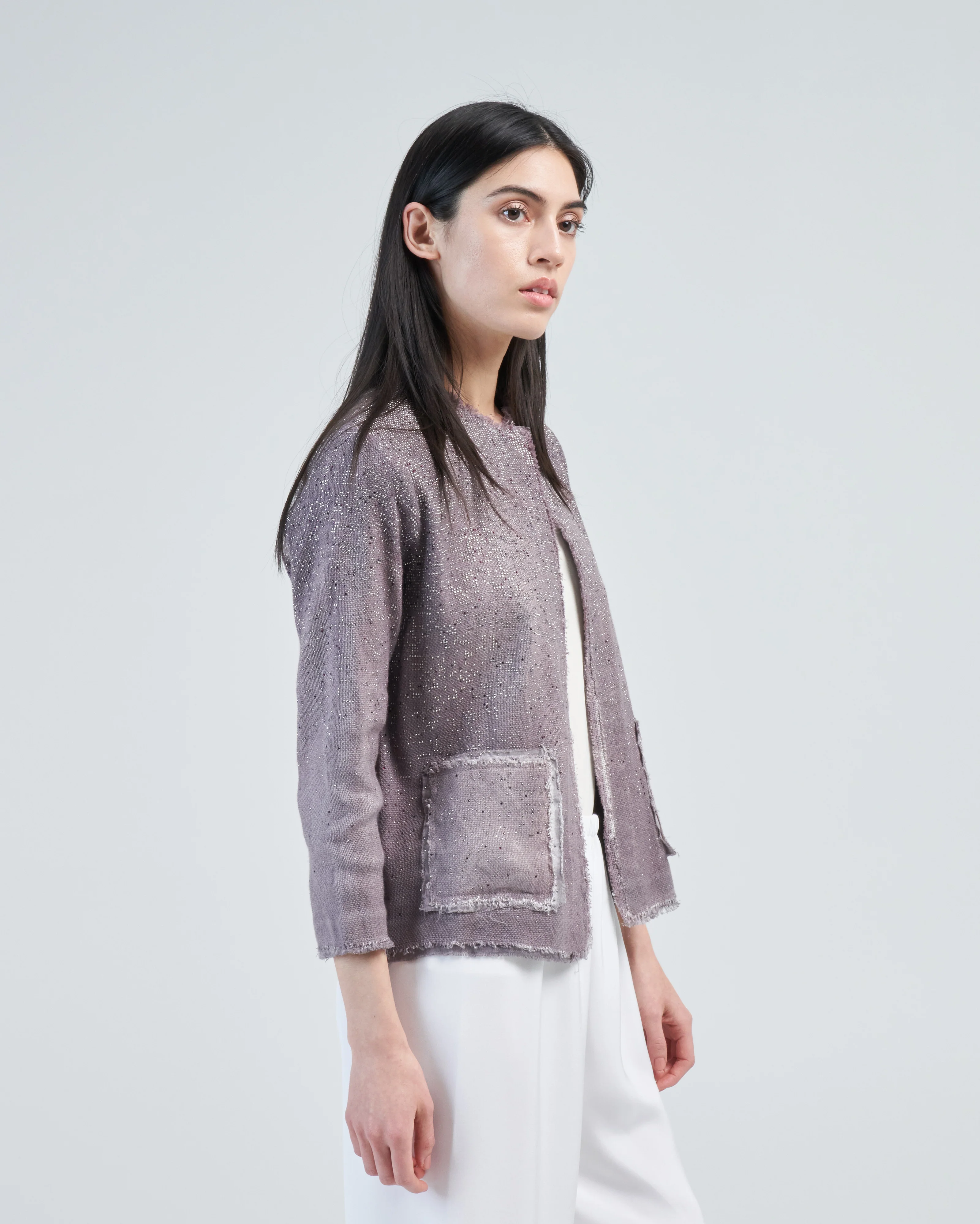 round neck micro mat stitch jacket with studs and strass - Image 4