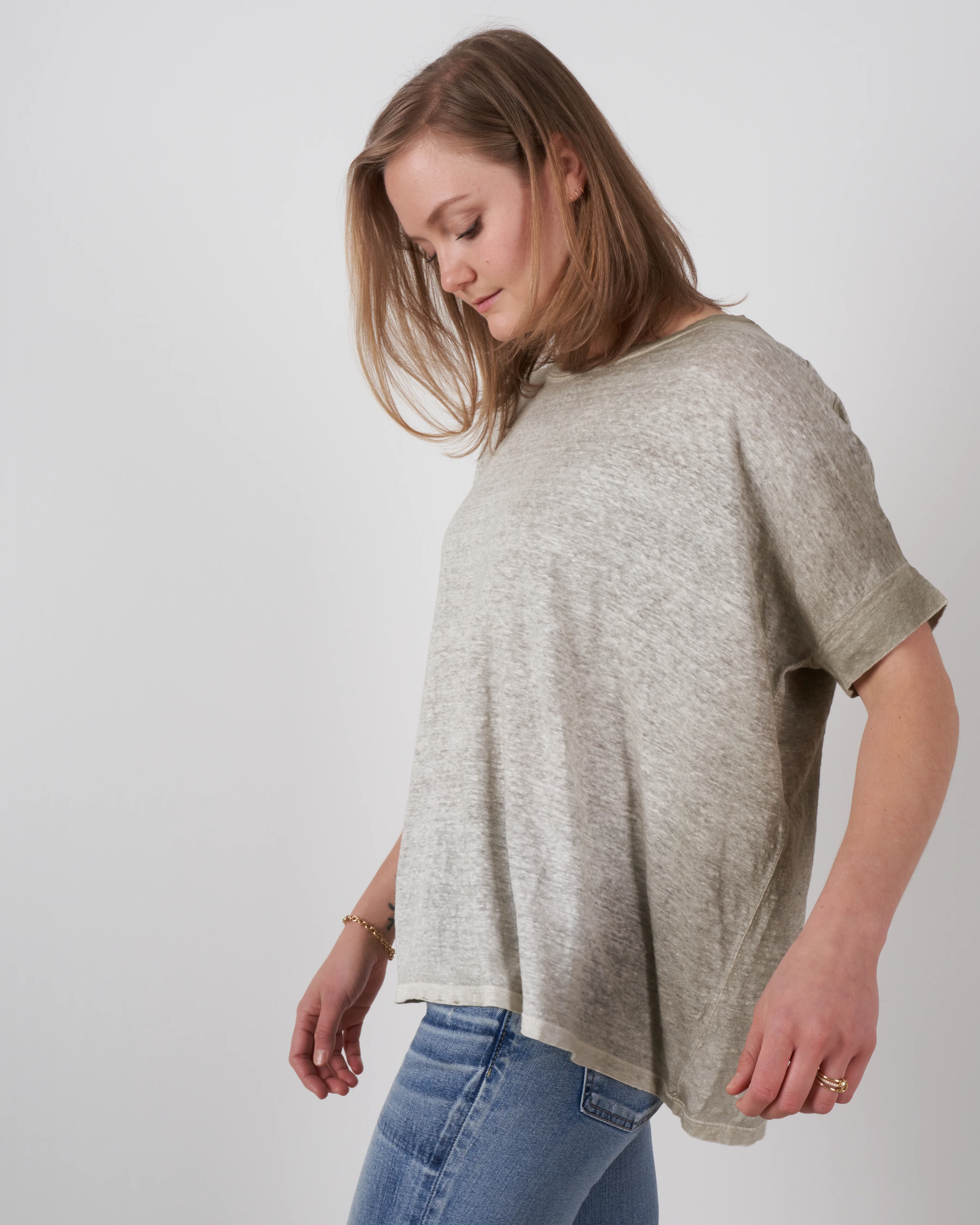 round neck over linen t-shirt - kaki - Image 2