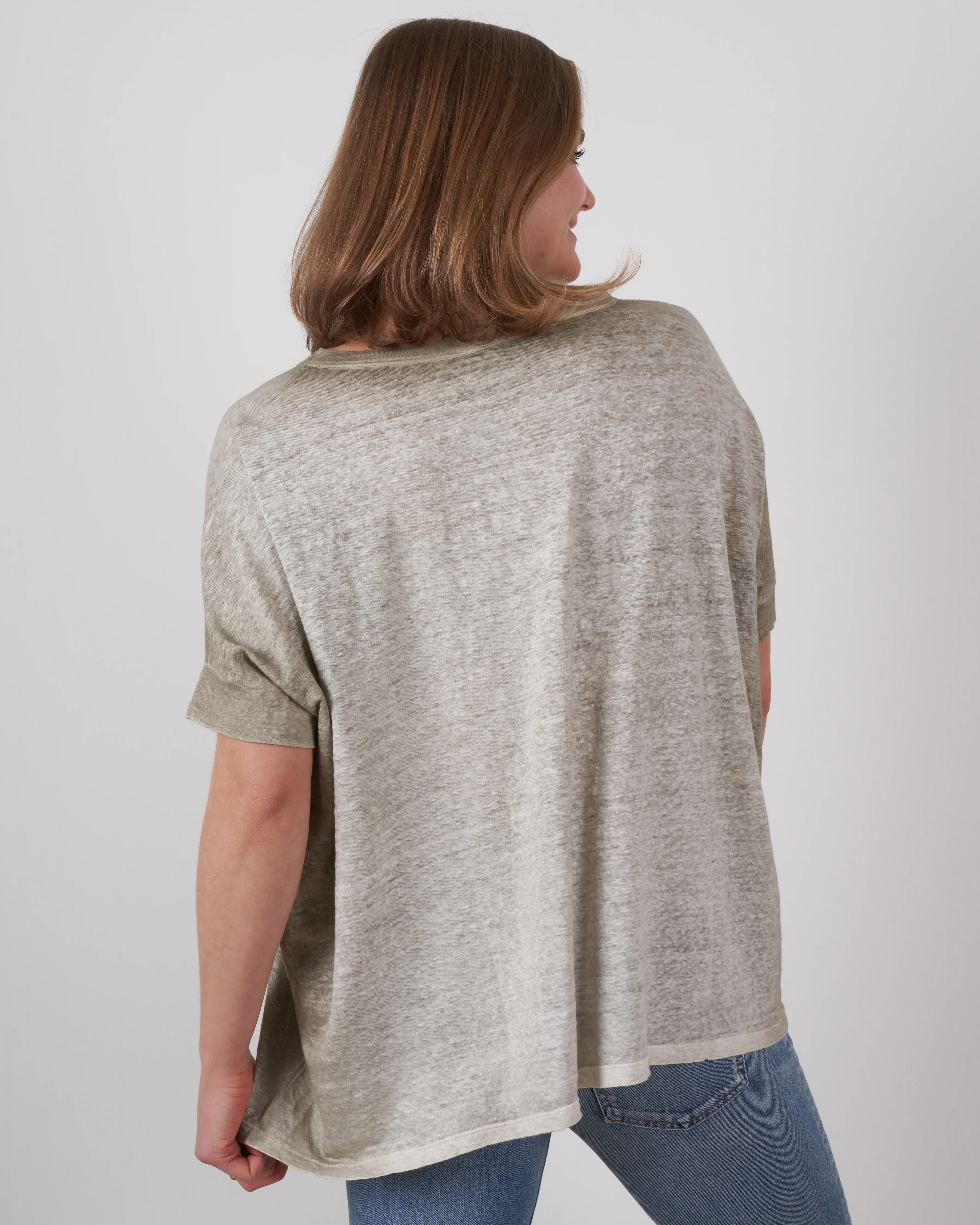 round neck over linen t-shirt - kaki - Image 4