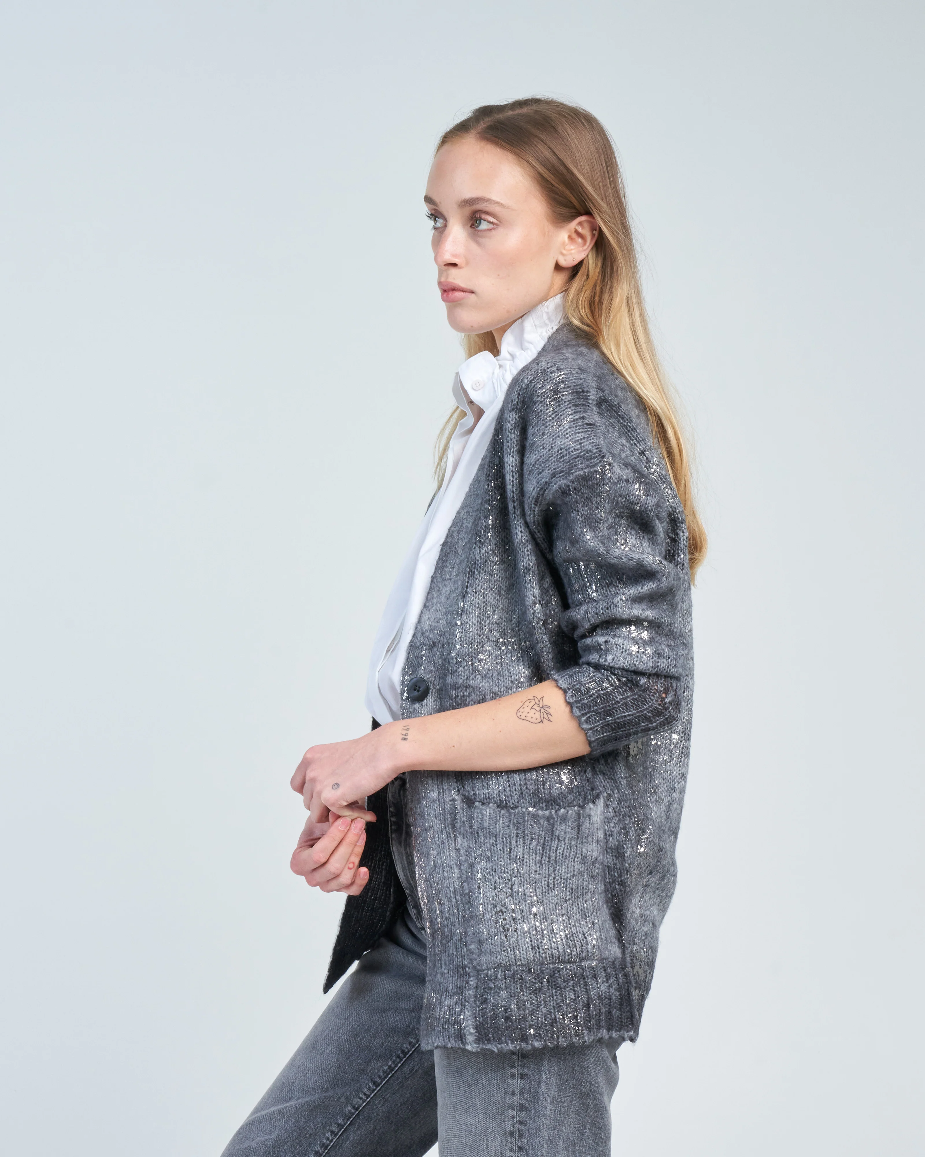 shawl cardigan in alpaca with lamination - Image 3