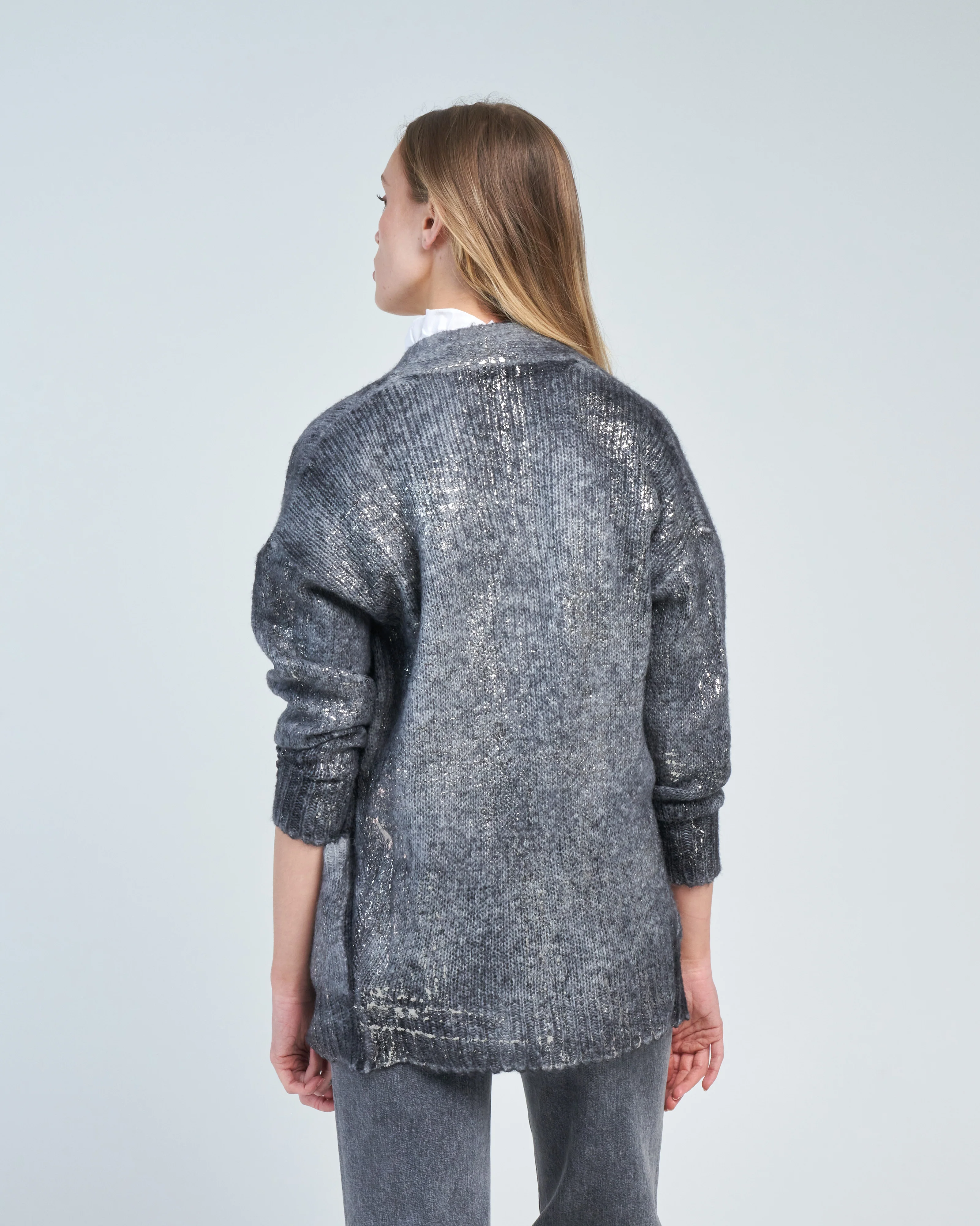 shawl cardigan in alpaca with lamination - Image 4