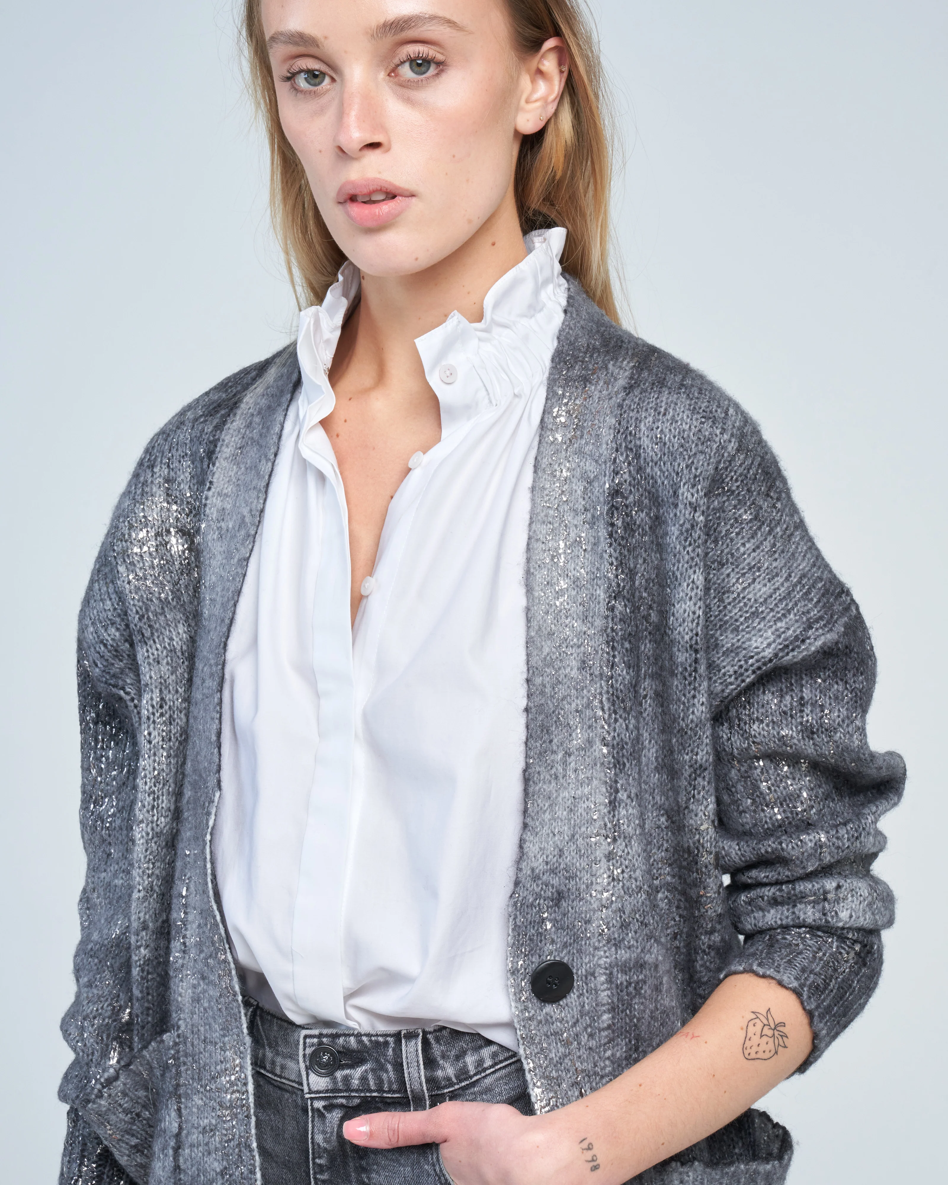 shawl cardigan in alpaca with lamination - Image 5