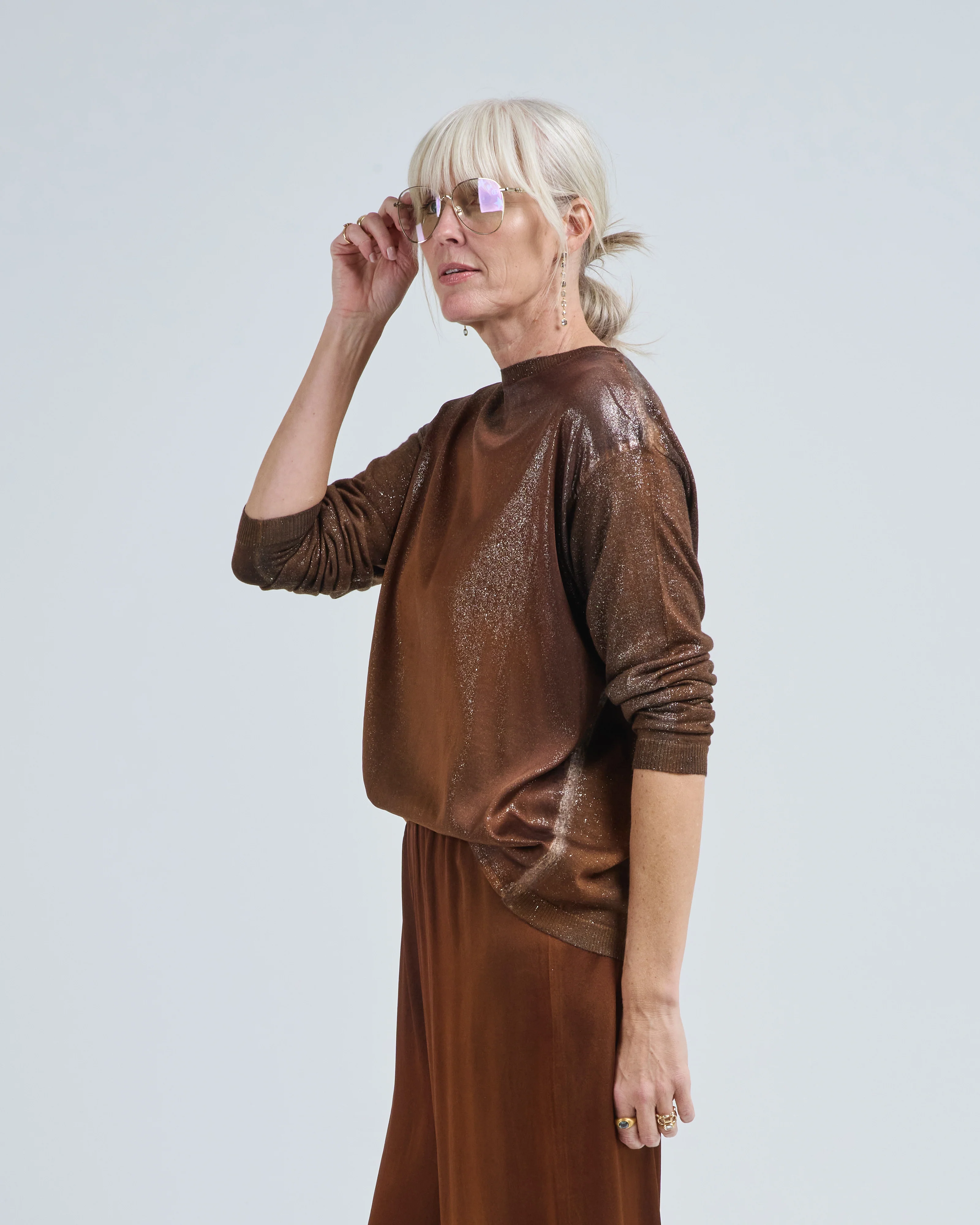 star dust effect round neck pullover with silk in front - Image 2