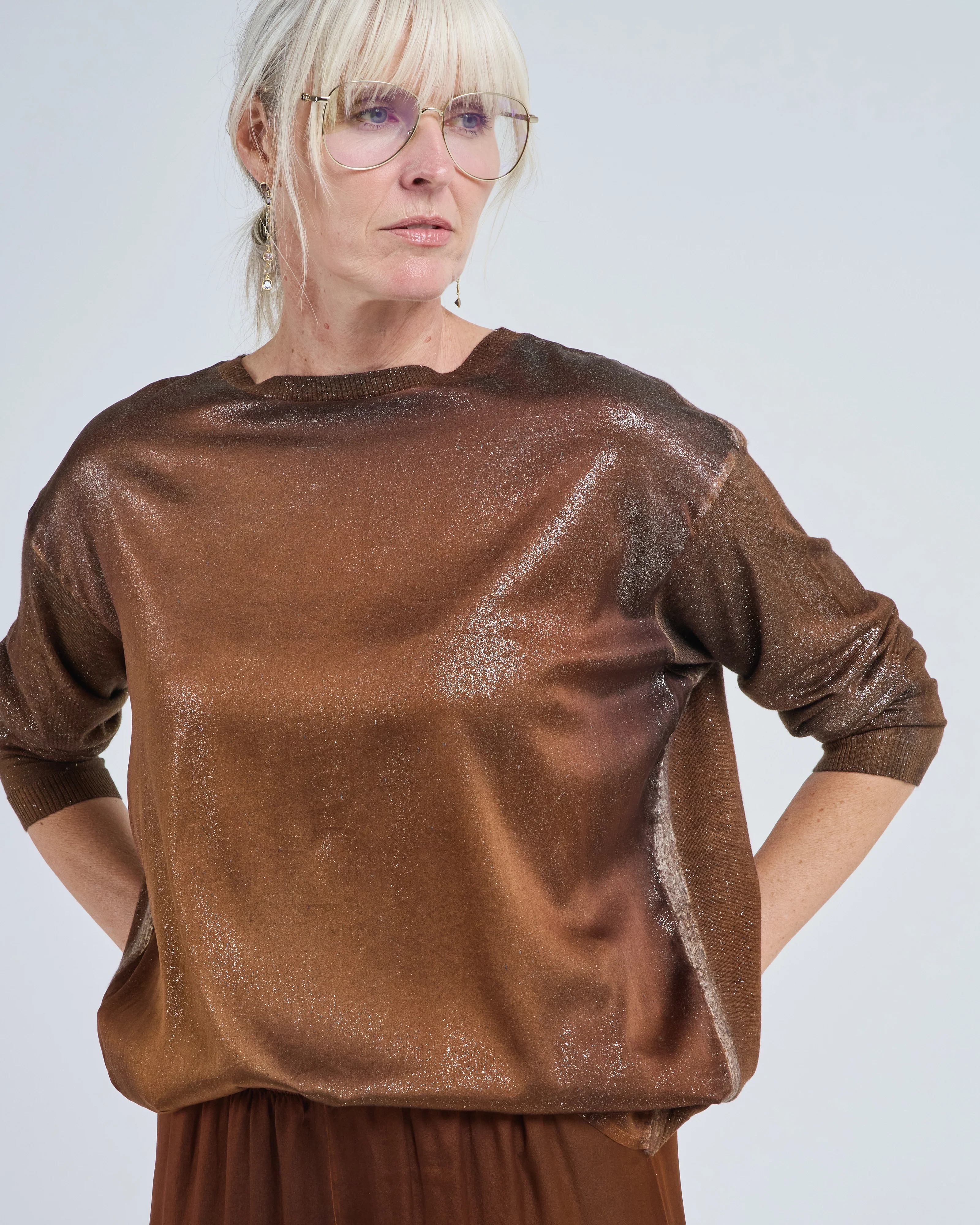 star dust effect round neck pullover with silk in front - Image 4