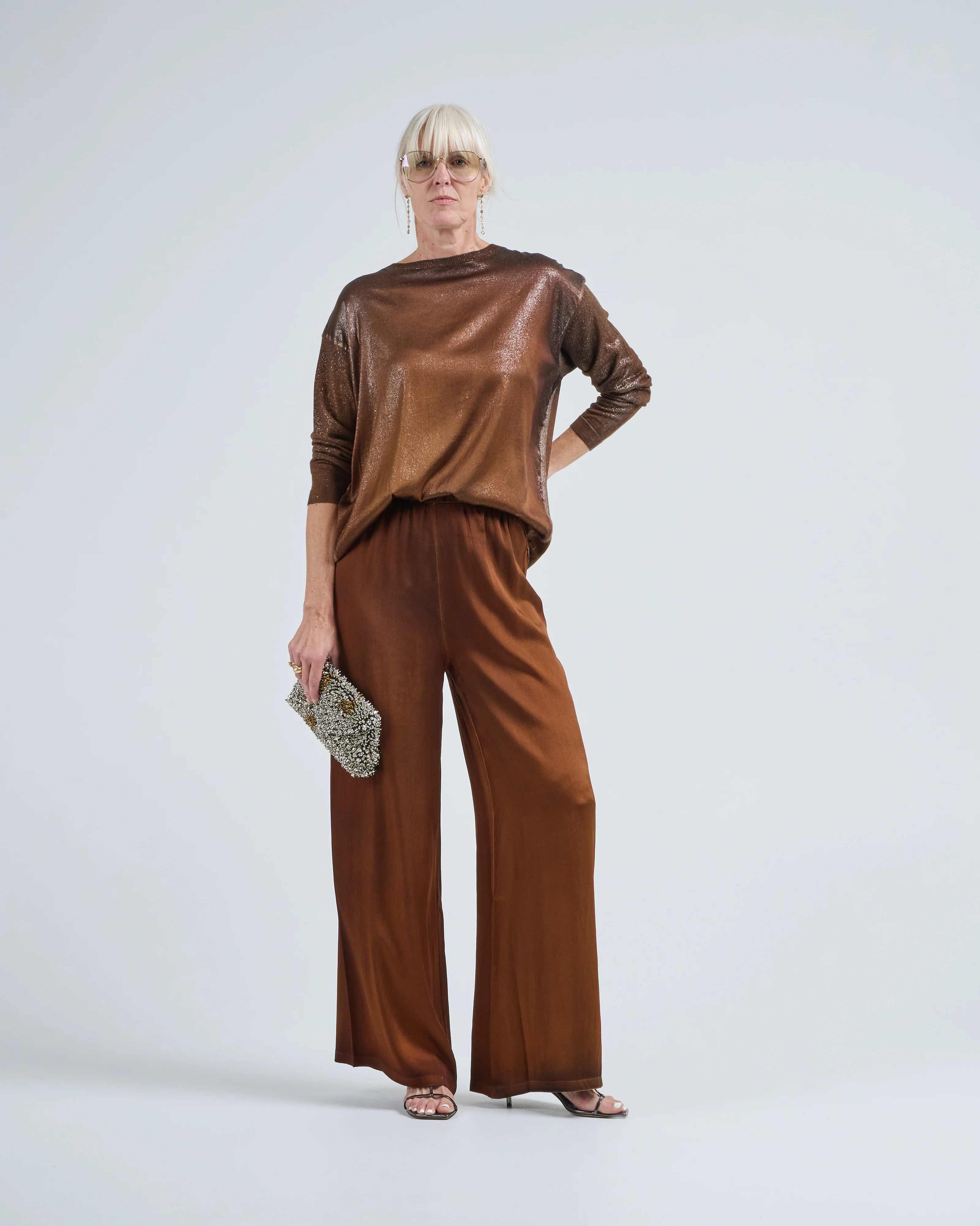 star dust effect round neck pullover with silk in front - Image 5