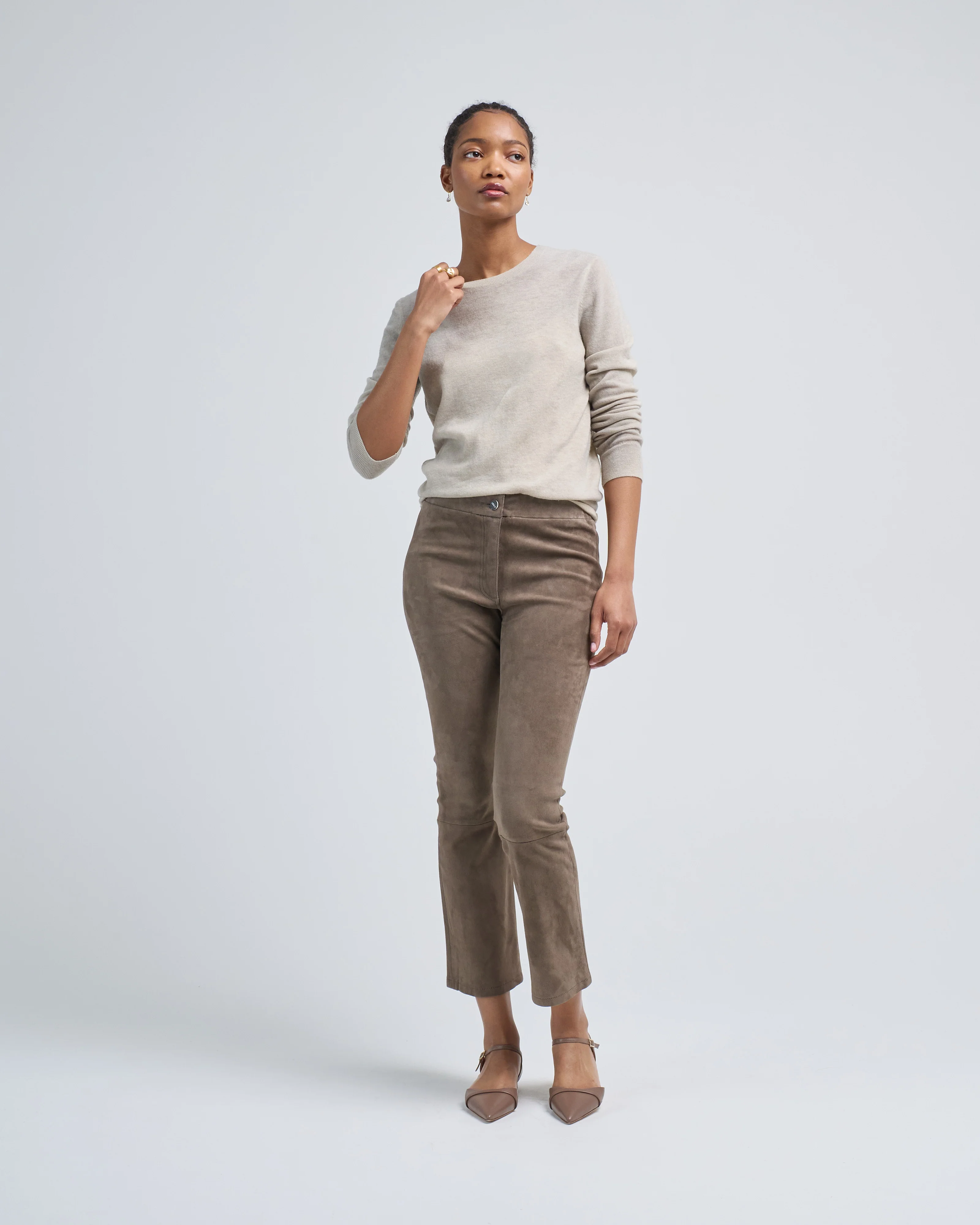 two colors ultralight cashmere wool round neck pullover with high edges - Image 2