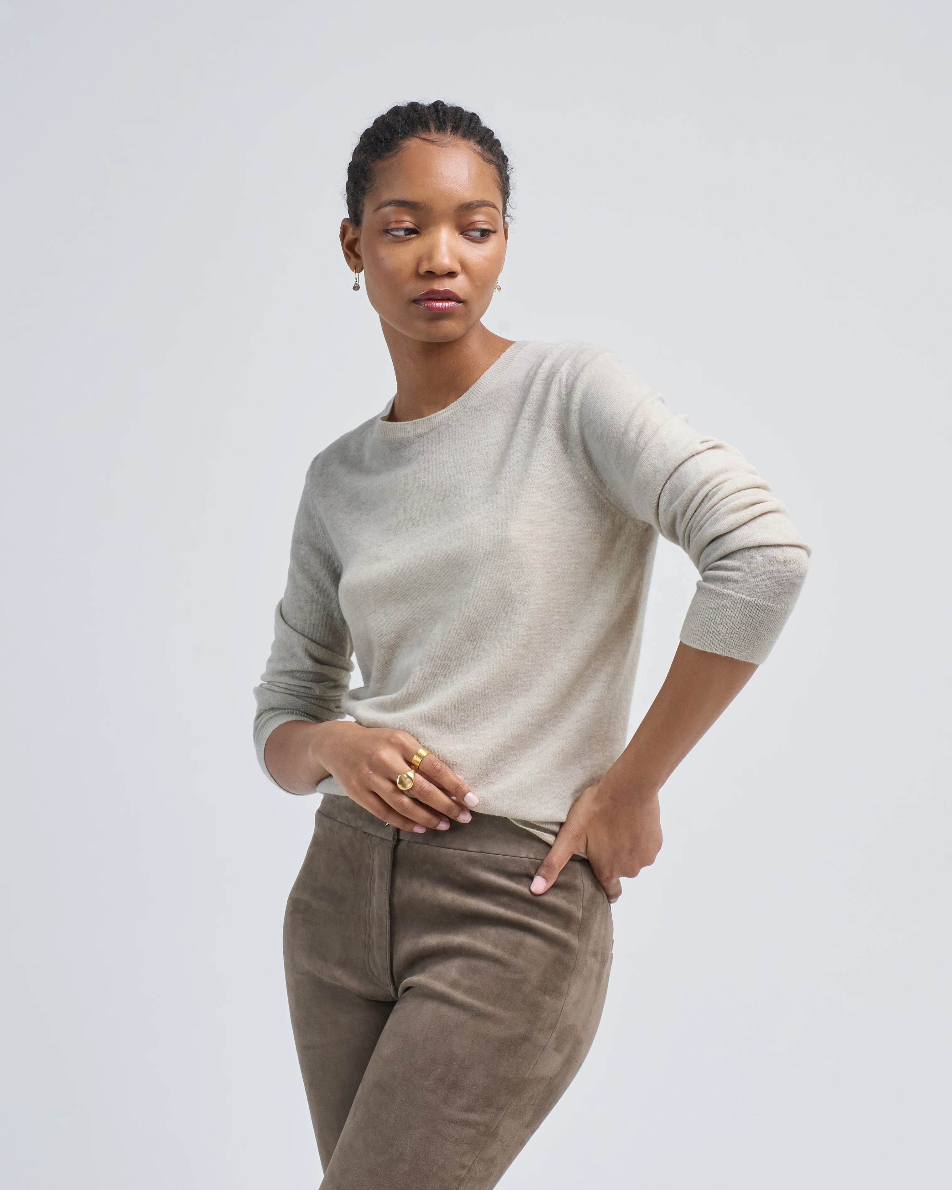 two colors ultralight cashmere wool round neck pullover with high edges - Image 3