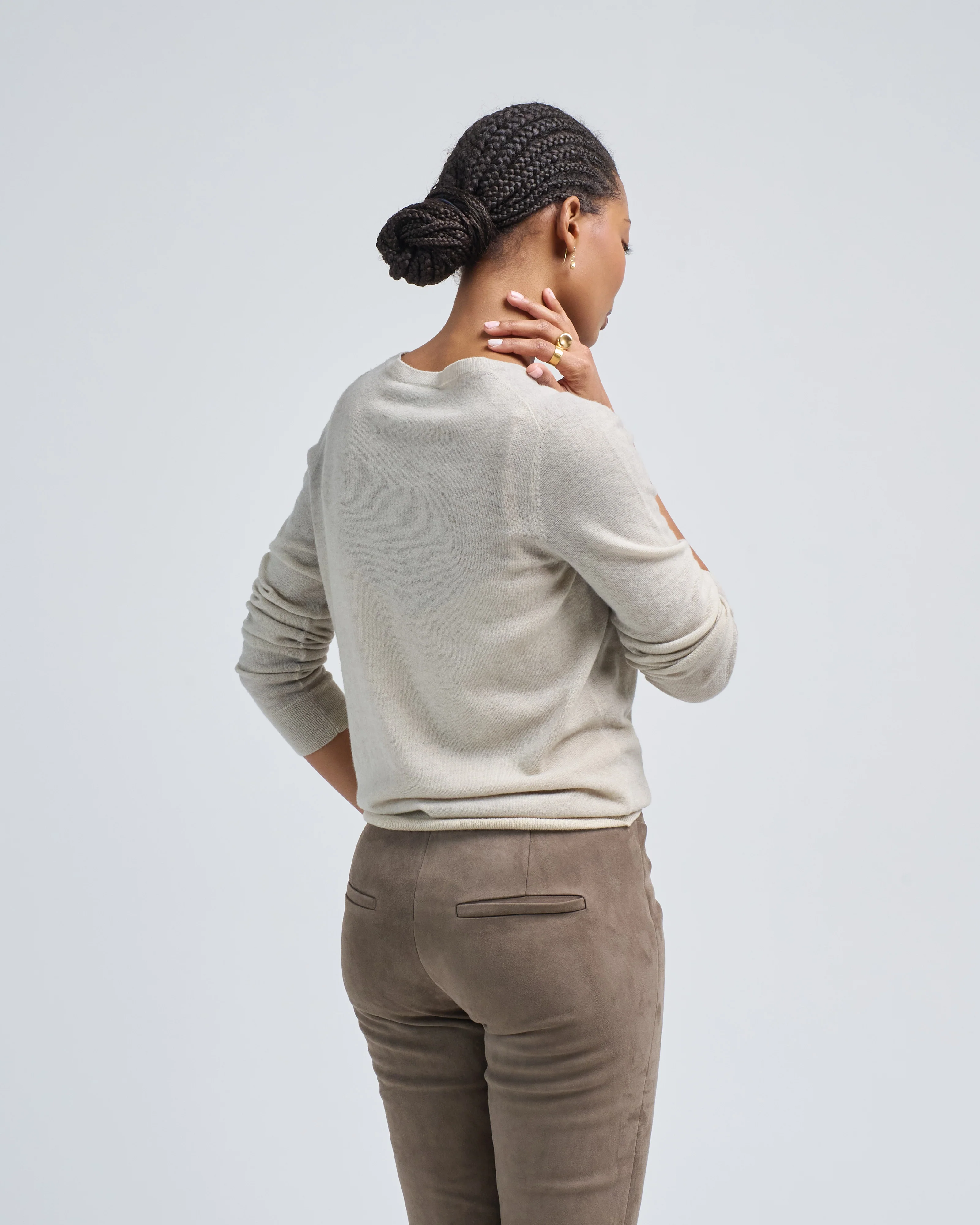 two colors ultralight cashmere wool round neck pullover with high edges - Image 4