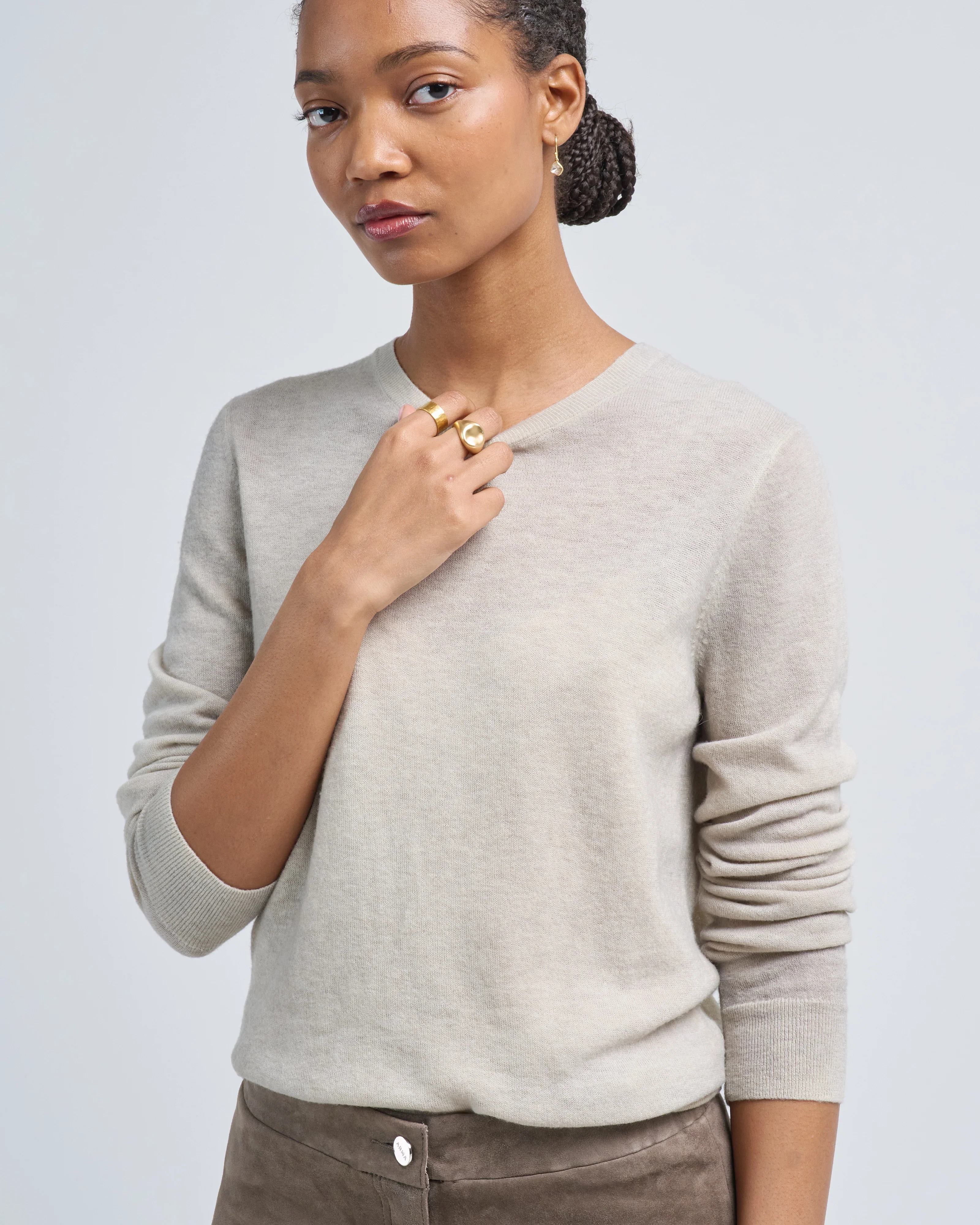 two colors ultralight cashmere wool round neck pullover with high edges - Image 5
