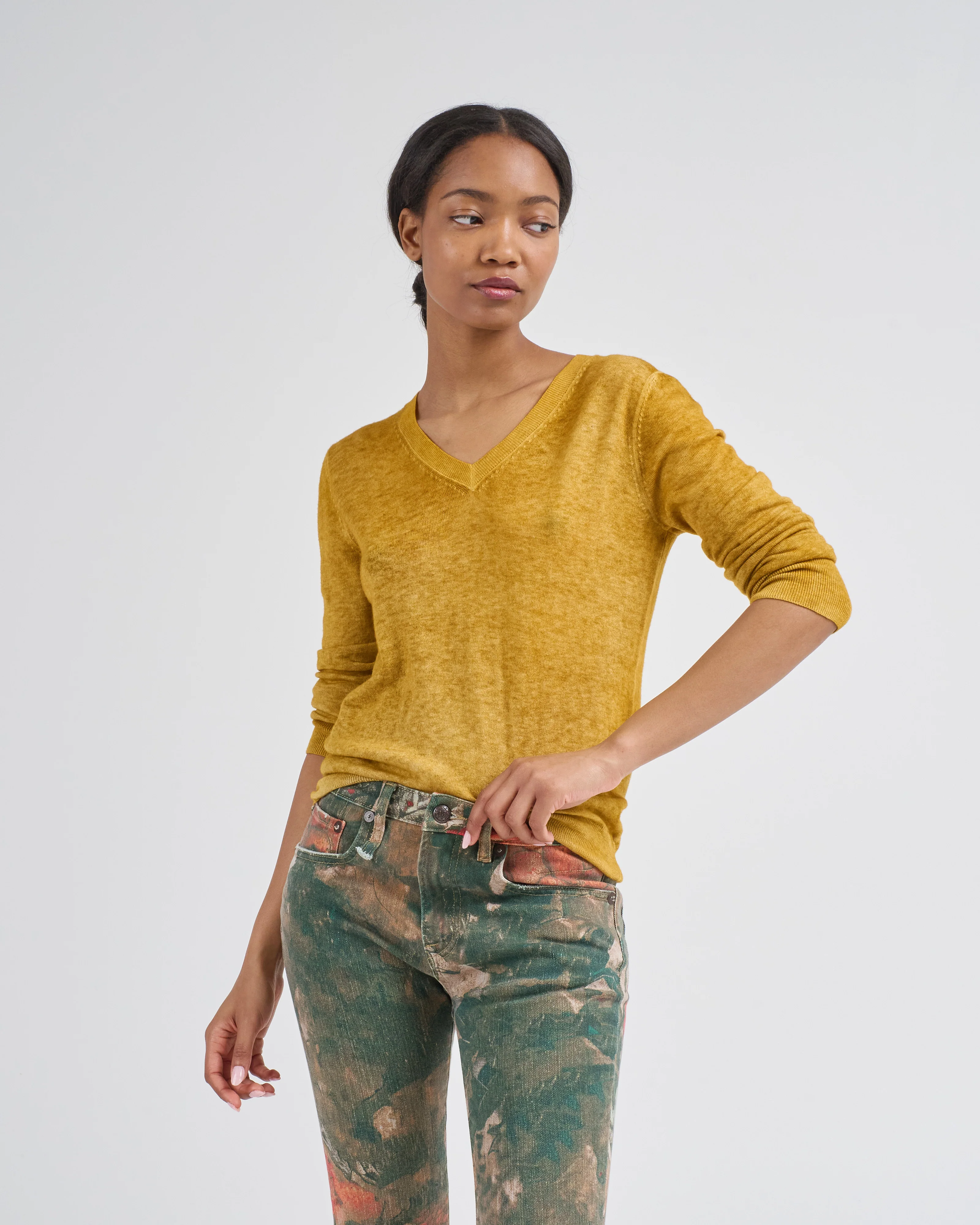 two colors ultralight cashmere wool v neck pullover