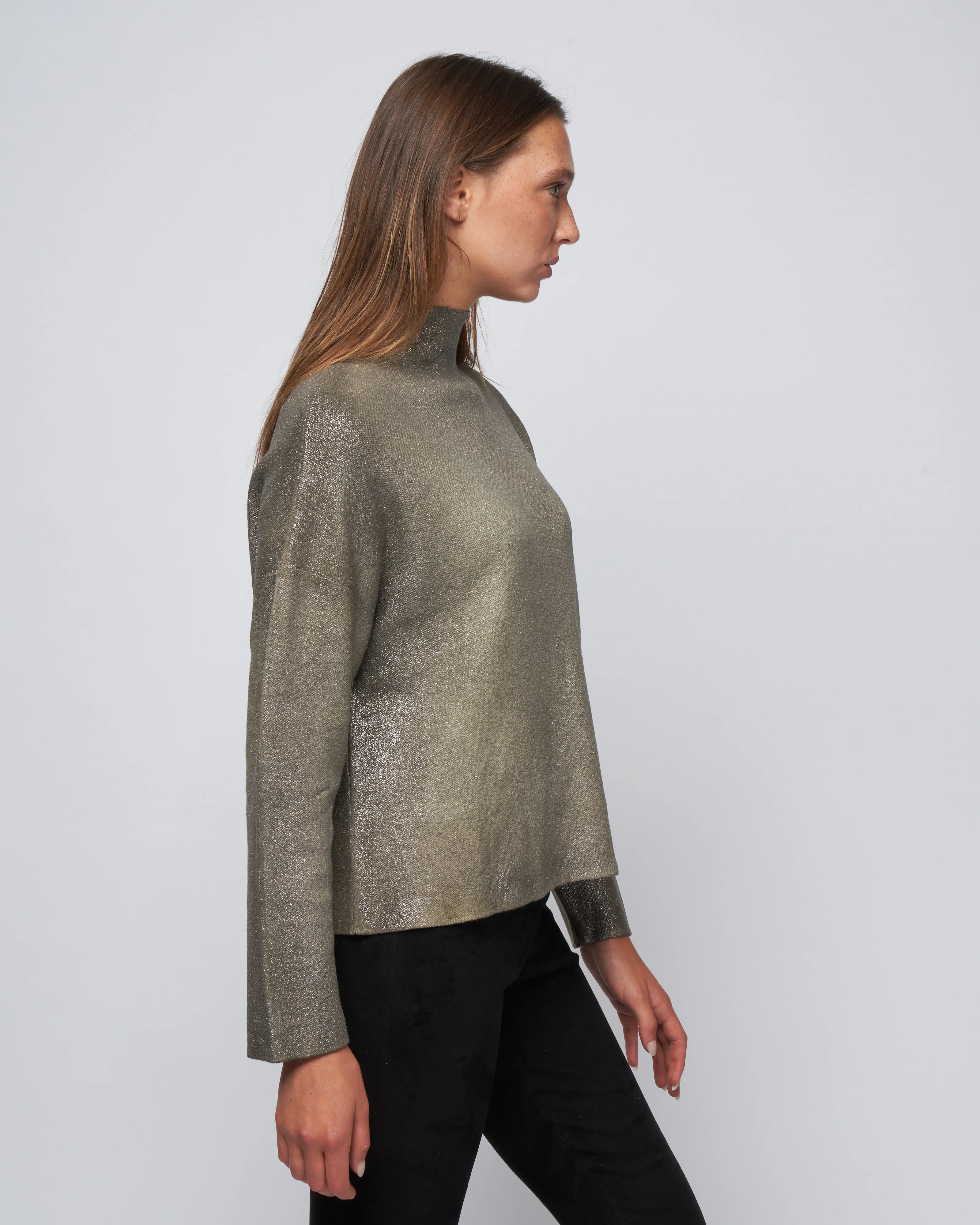ultralight needle stitched high neck pullover - mushroom + lamina canna di fucile - Image 3