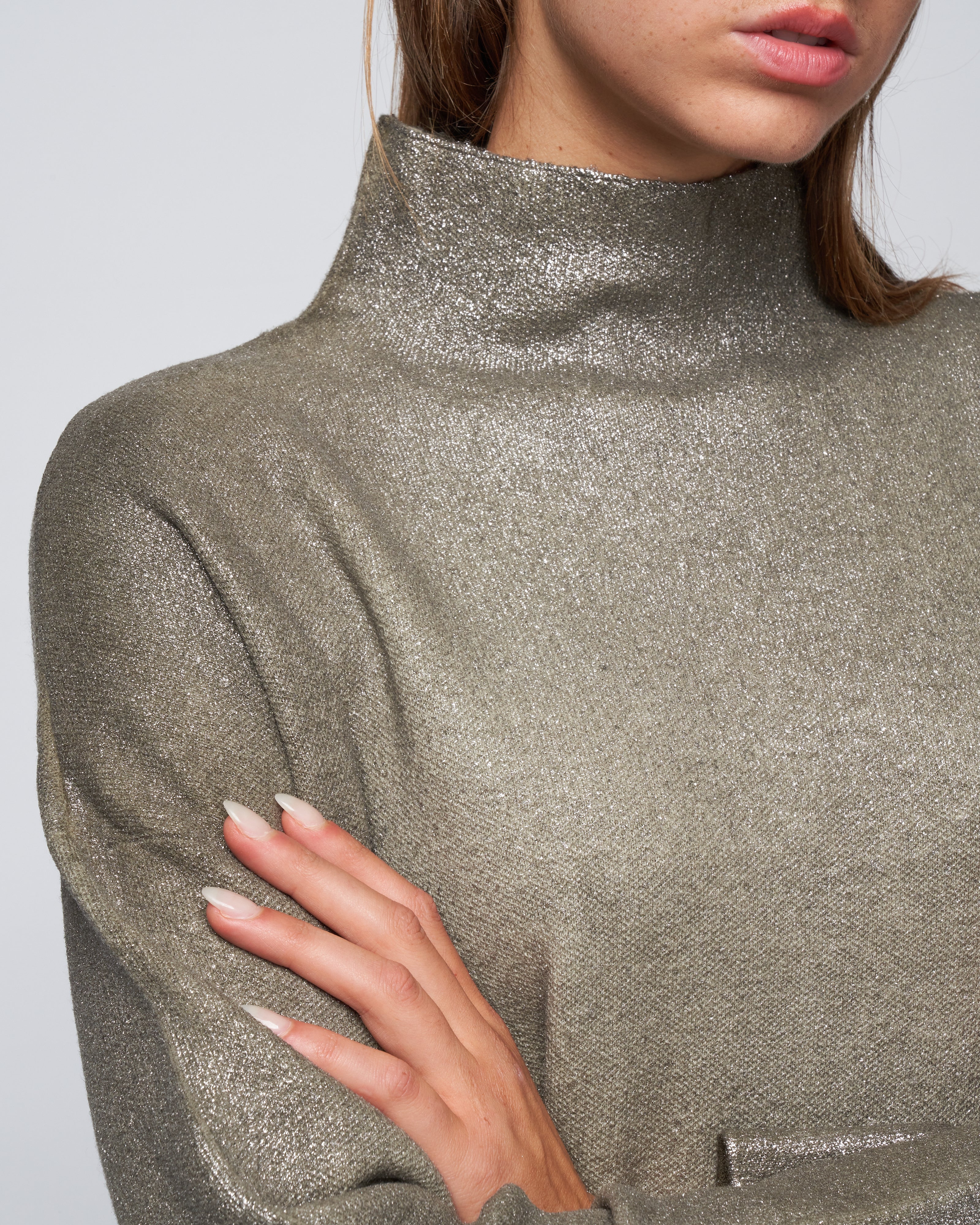 ultralight needle stitched high neck pullover - mushroom + lamina canna di fucile - Image 5