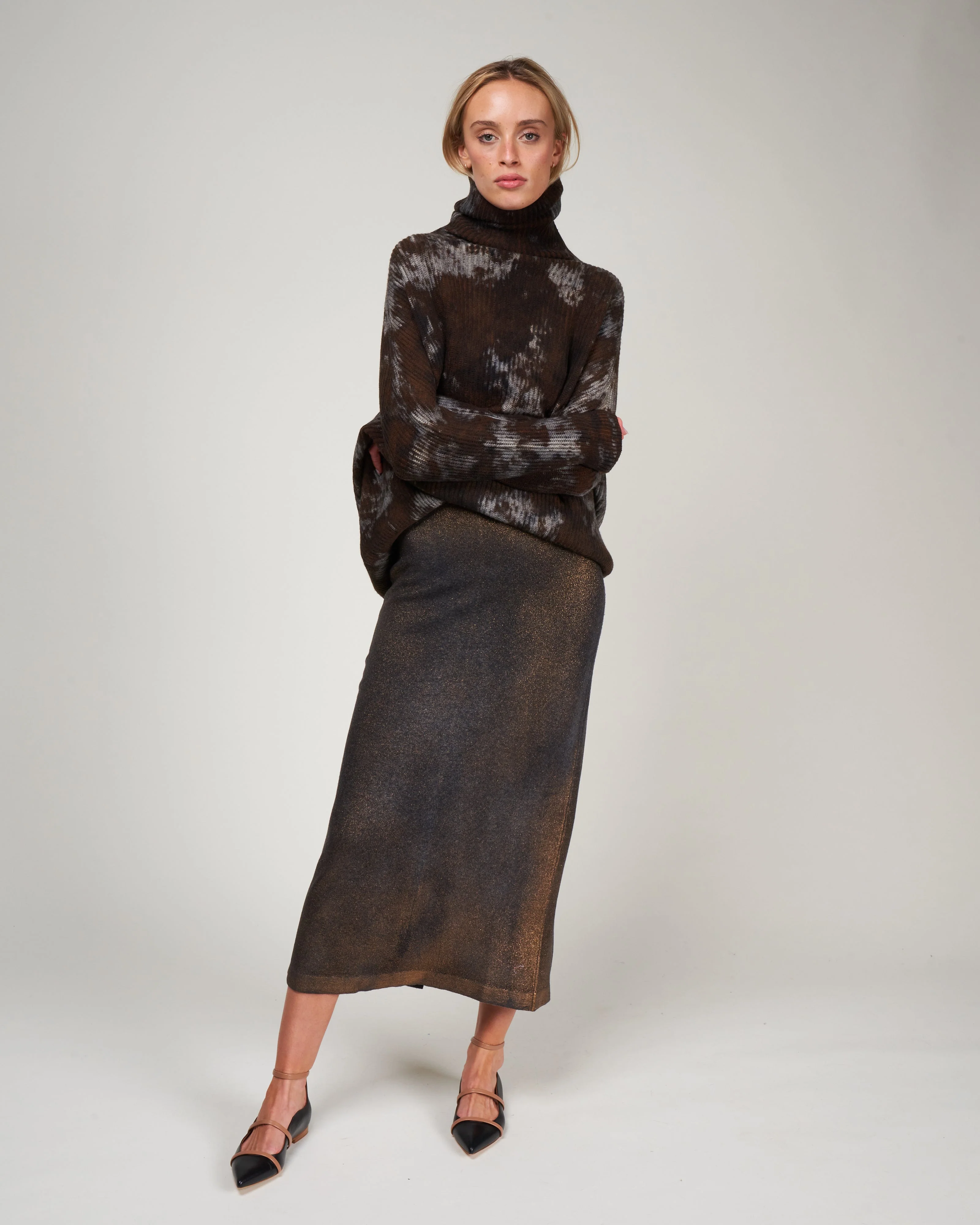 ultralight needle stitched skirt - nero + lamina bronzo - Image 2