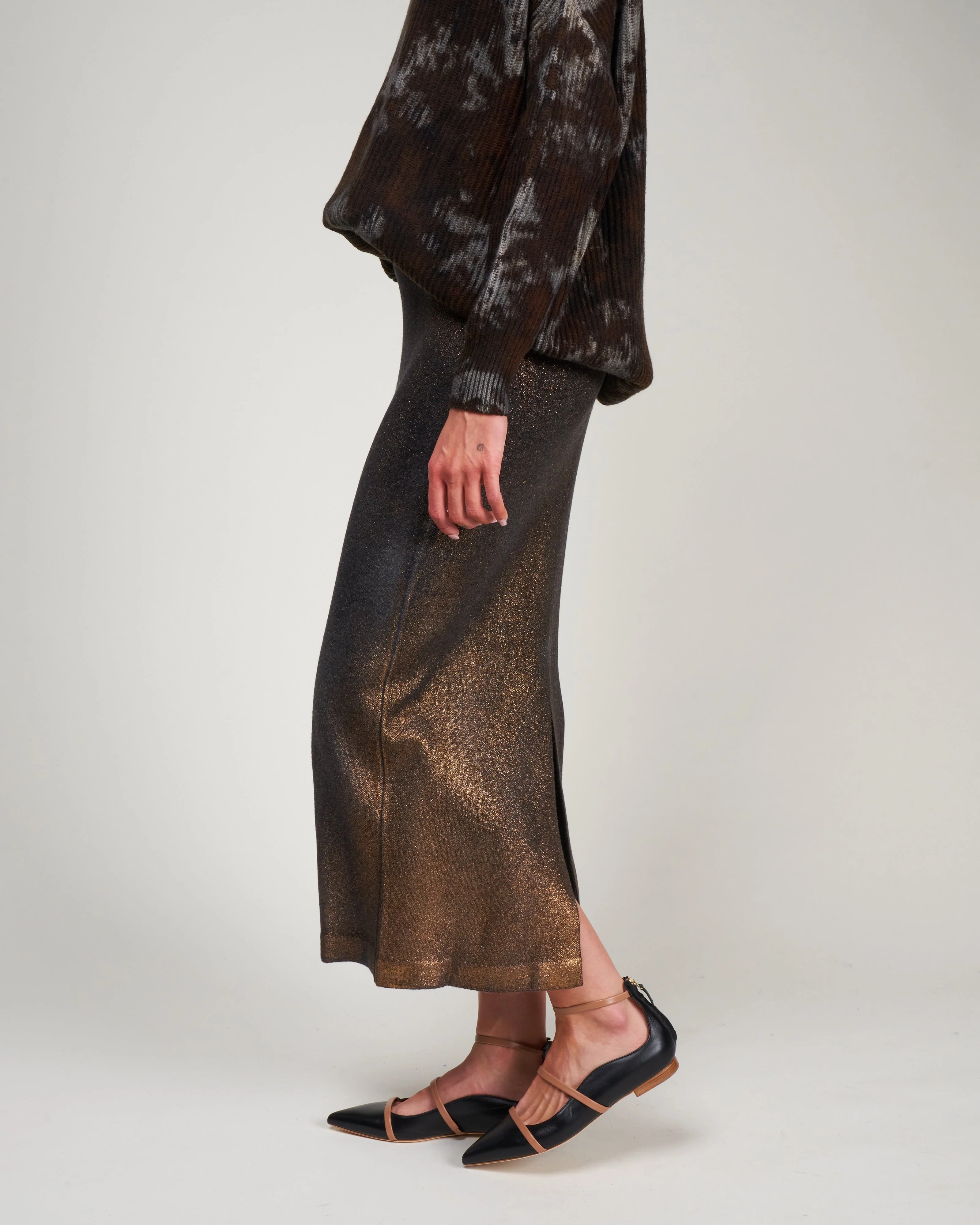 ultralight needle stitched skirt - nero + lamina bronzo - Image 4
