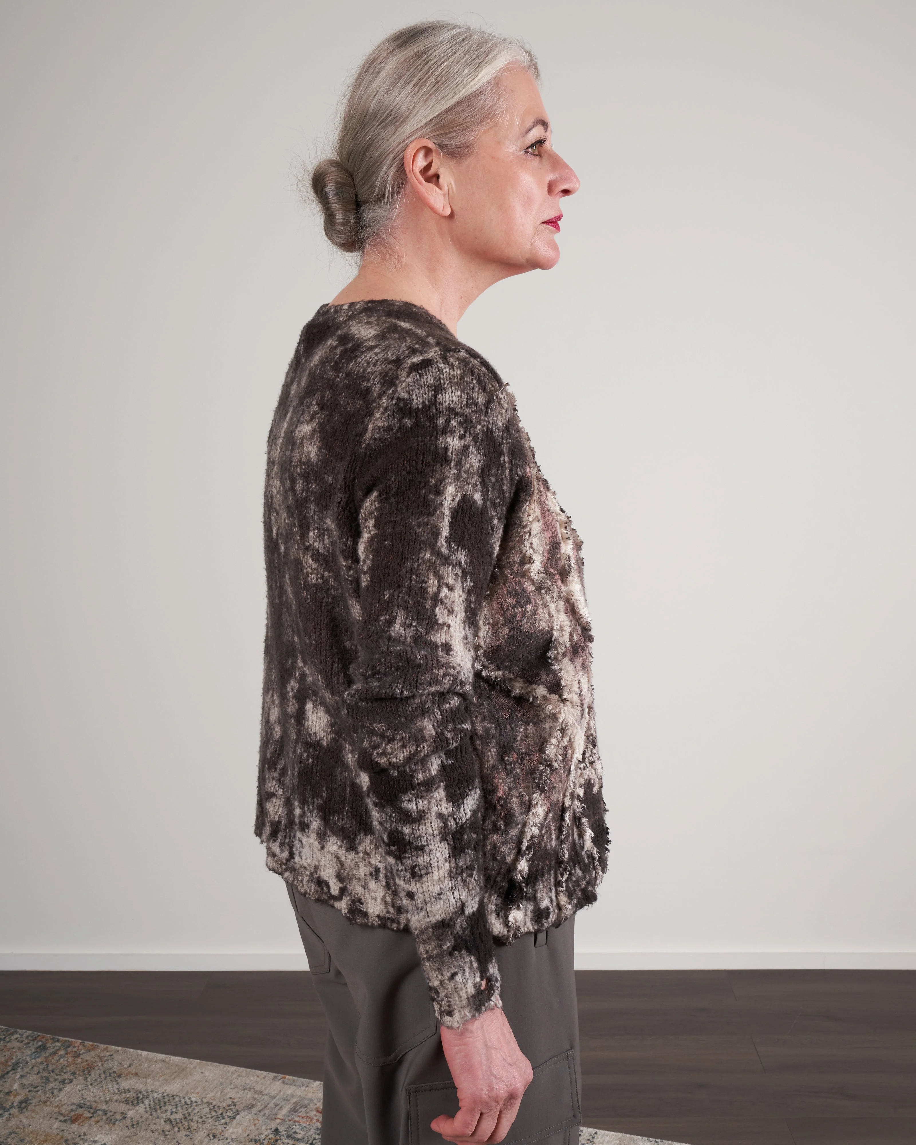 v neck brushed cotton cardigan with destroyed edges and embroidery - carruba - Image 3