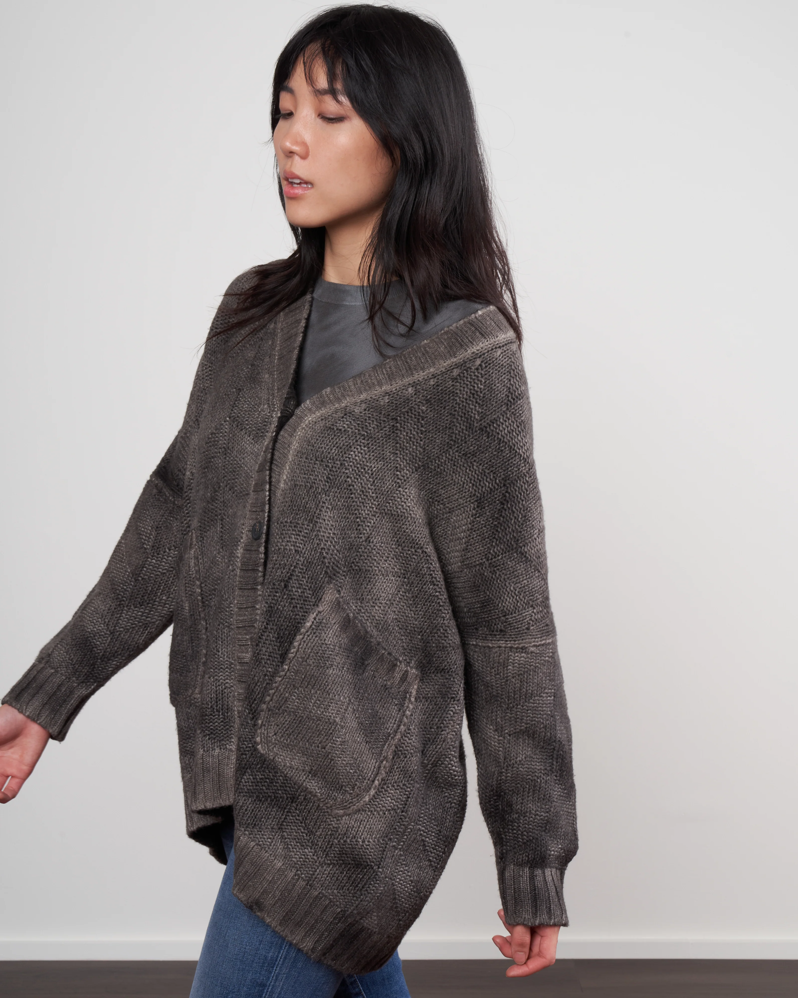 v neck cardigan in geometric stitch - carruba