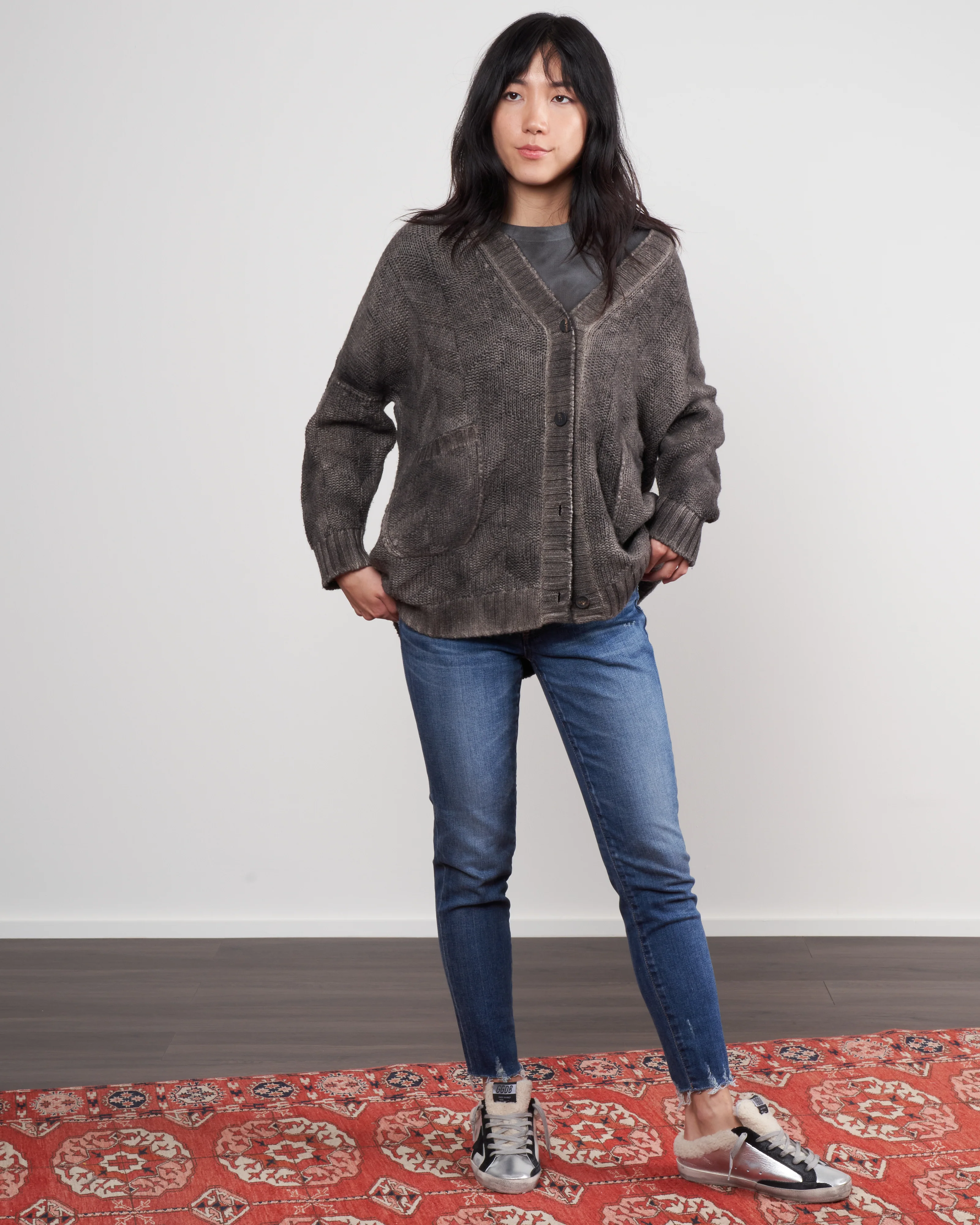 v neck cardigan in geometric stitch - carruba - Image 2