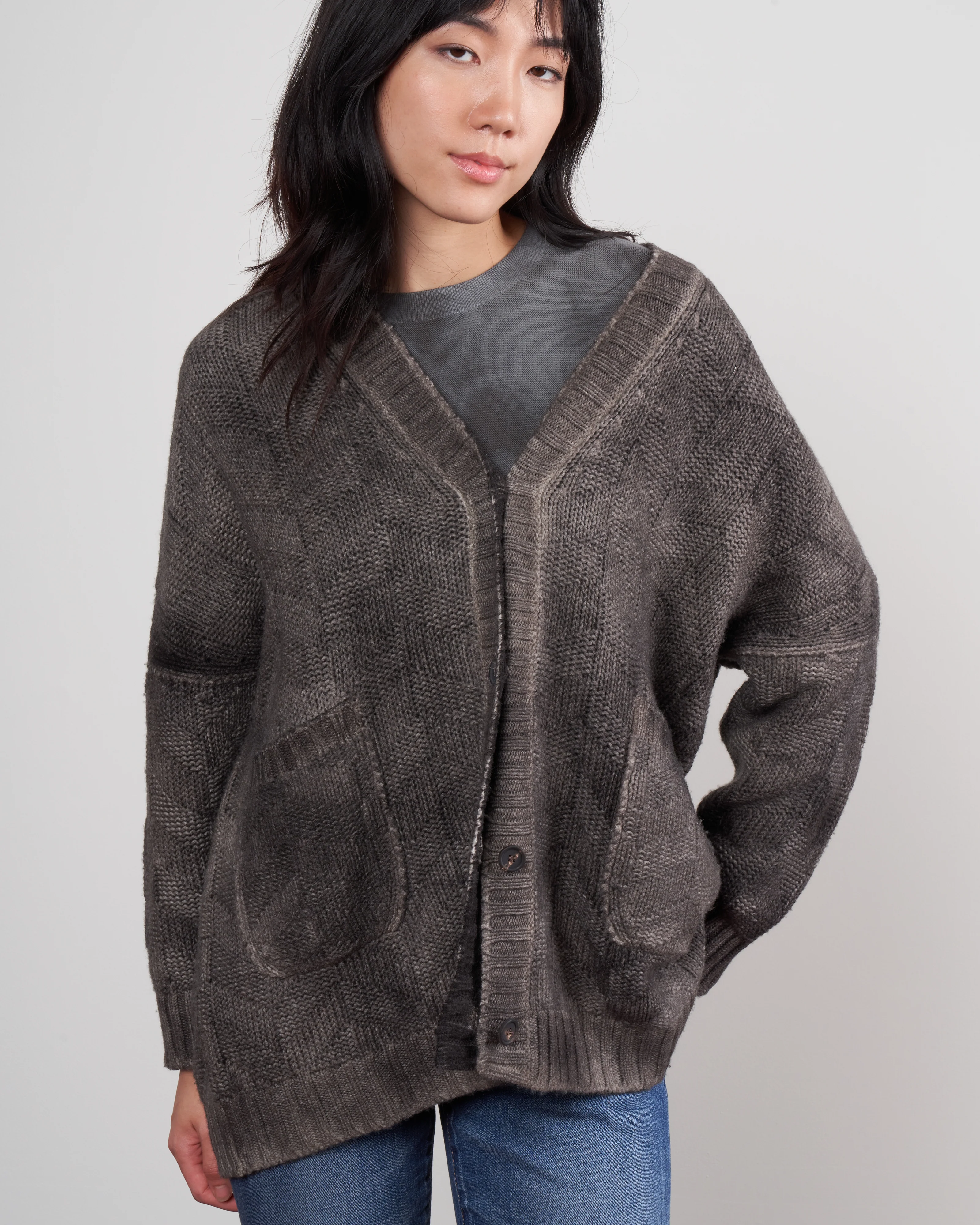 v neck cardigan in geometric stitch - carruba - Image 3