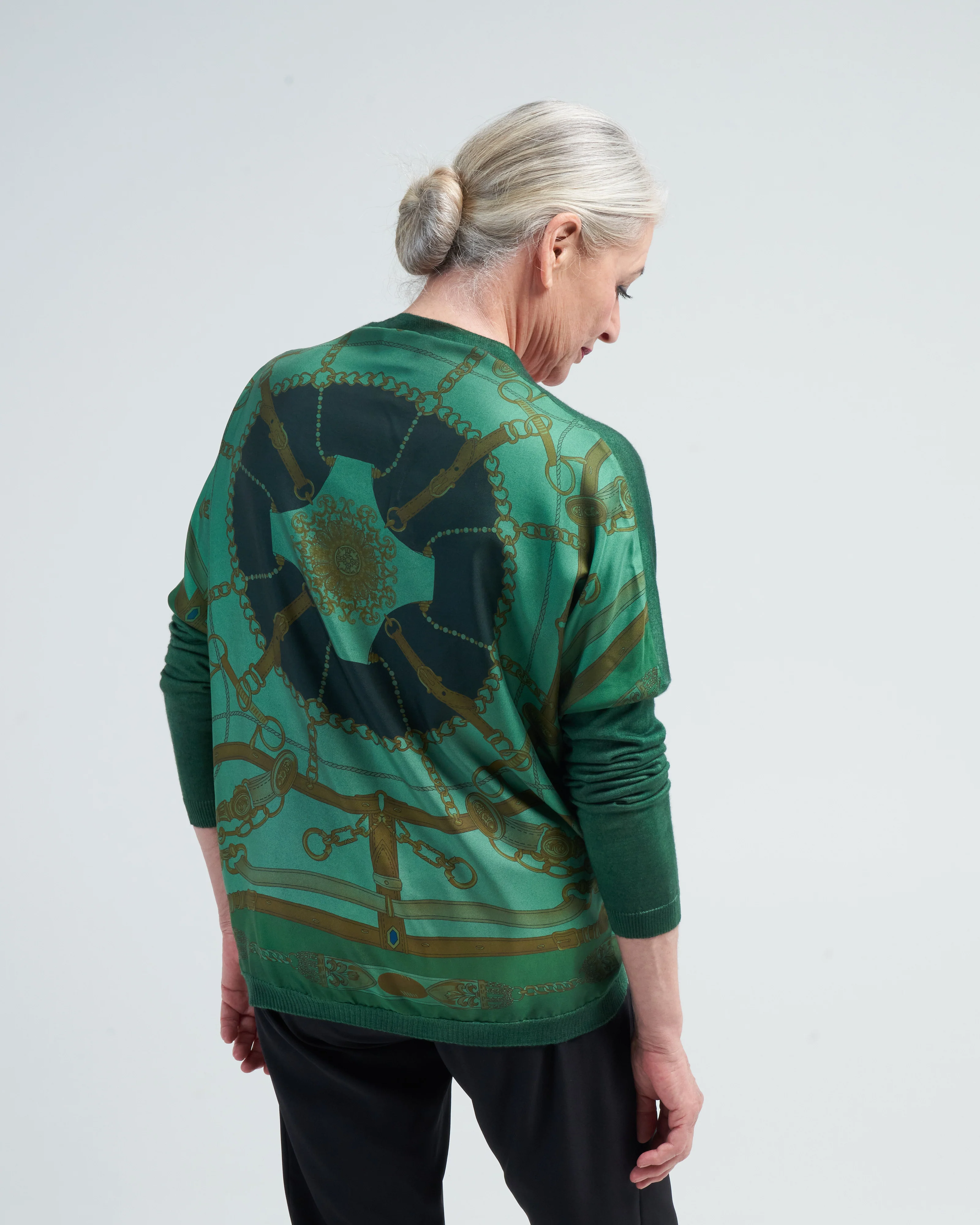 v neck cardigan with vintage one of a kind foulard on back - n/wild - Image 2