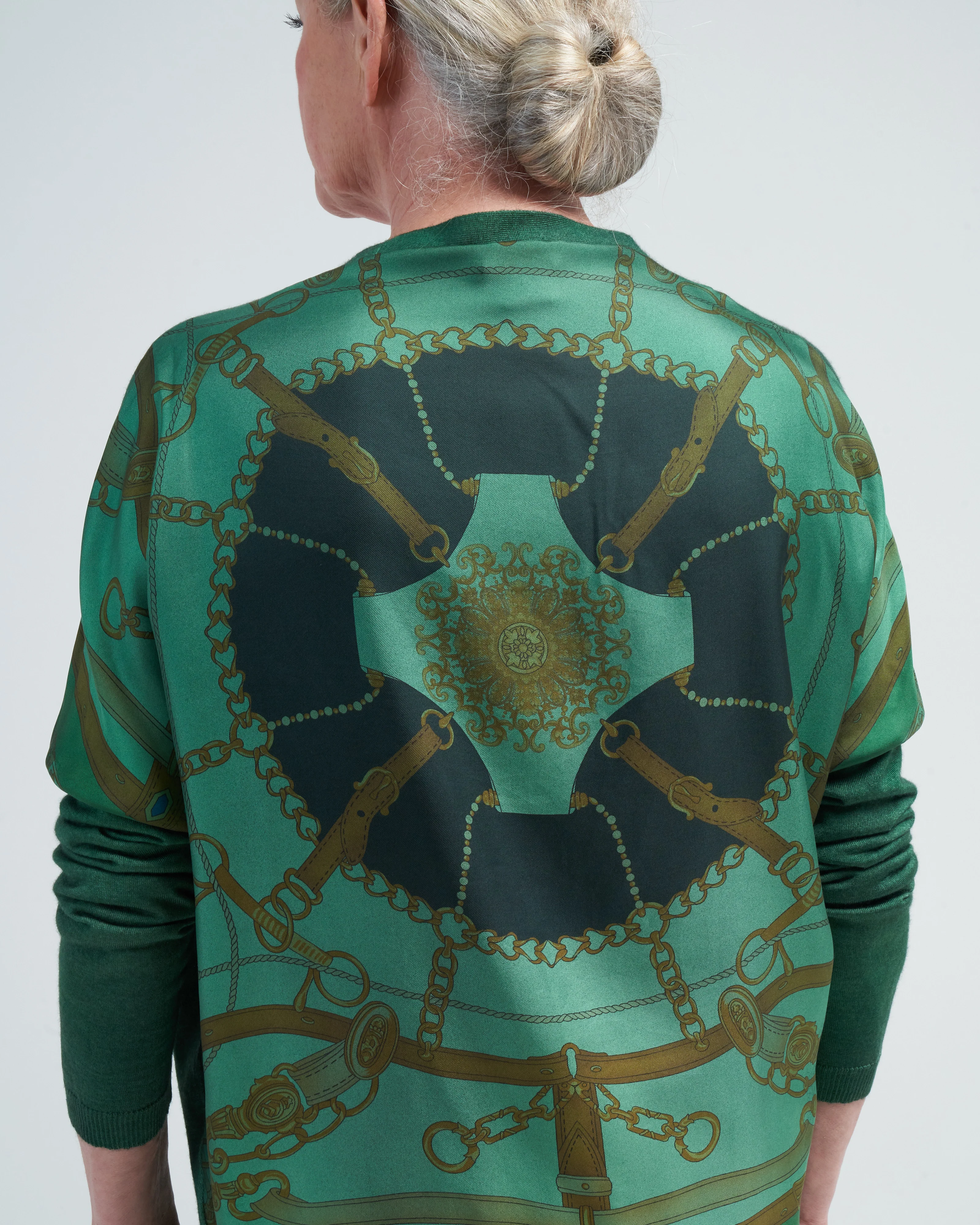 v neck cardigan with vintage one of a kind foulard on back - n/wild - Image 5