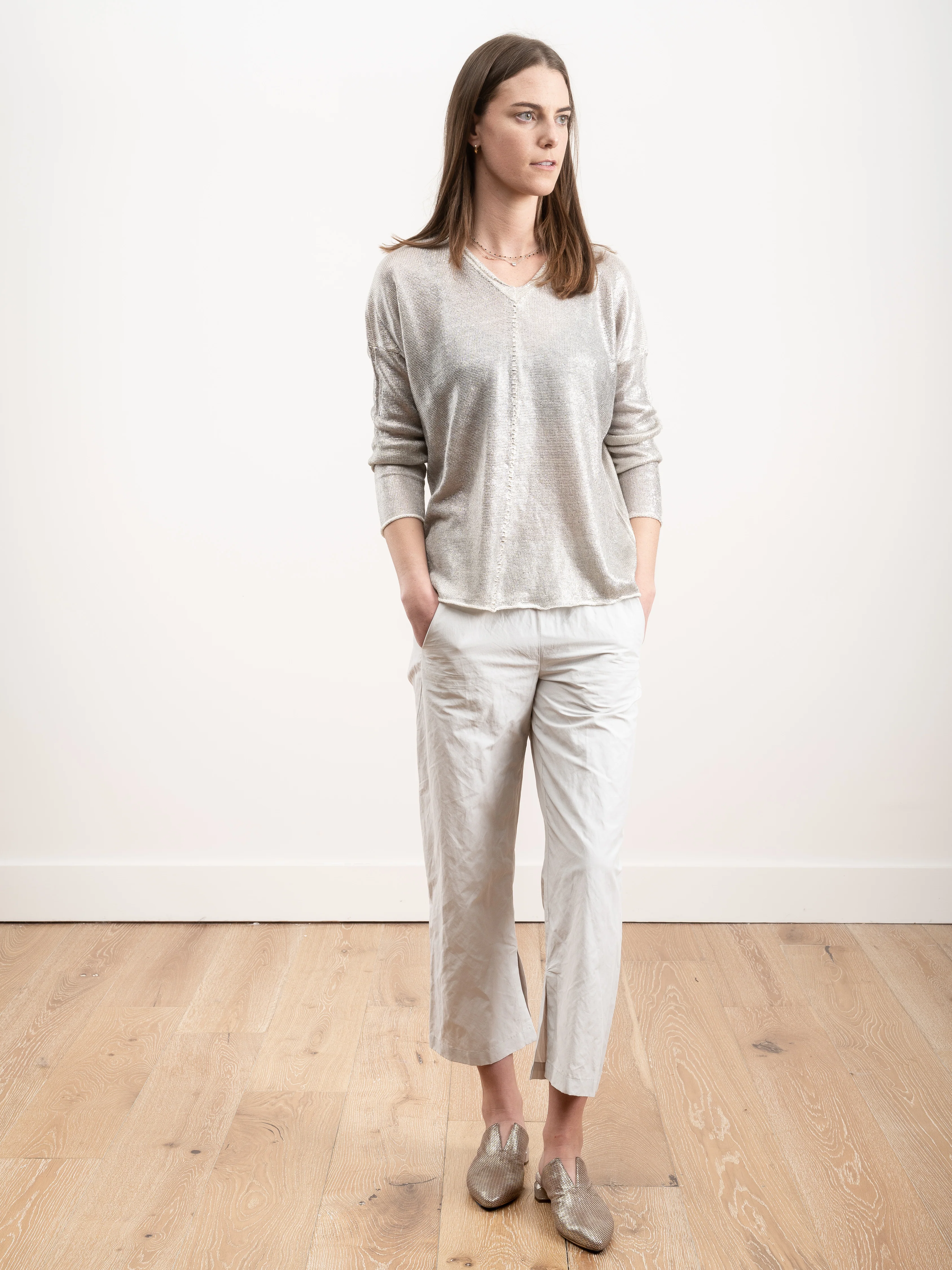 linen pullover with lamination