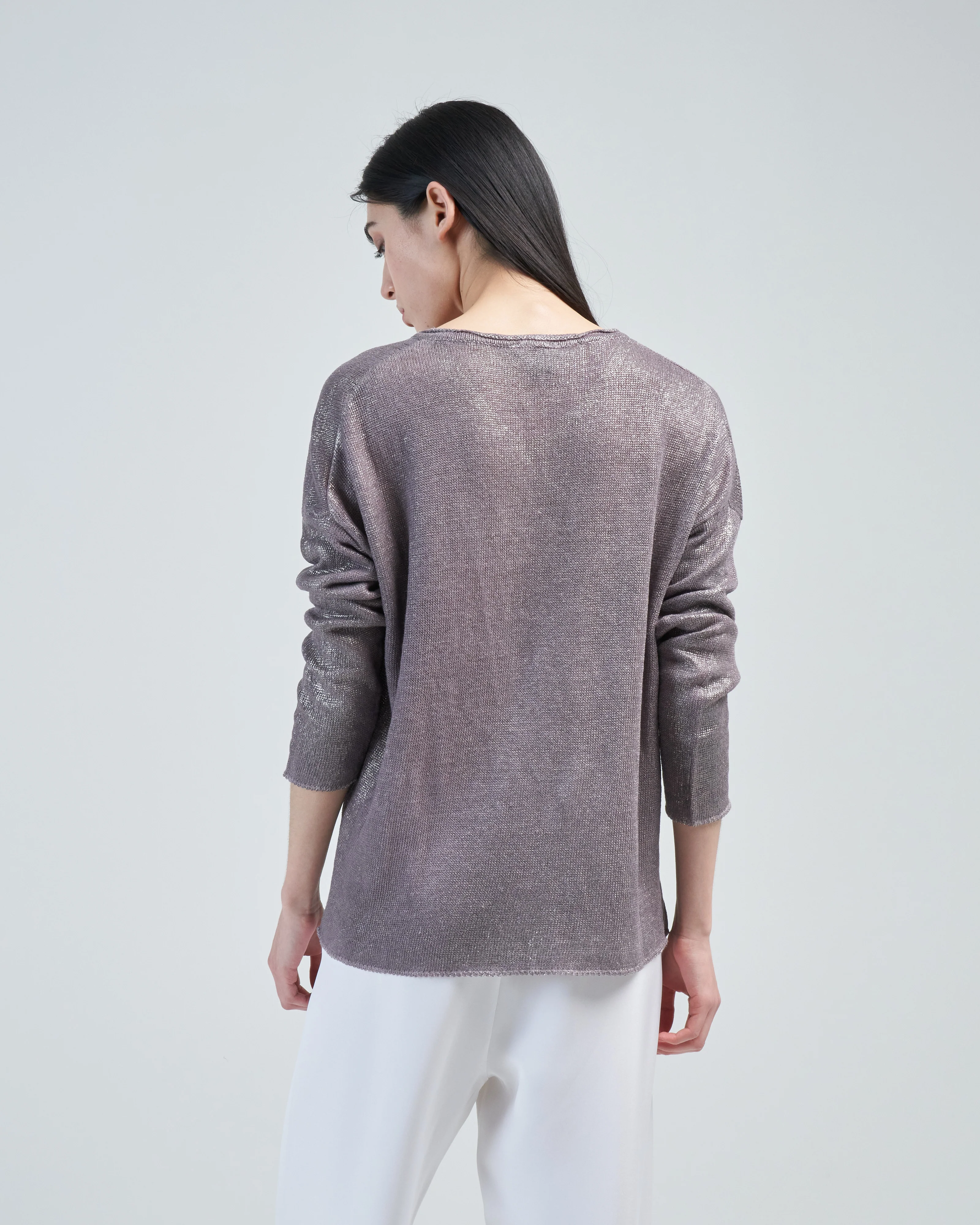 v neck linen pullover with lamination - Image 4