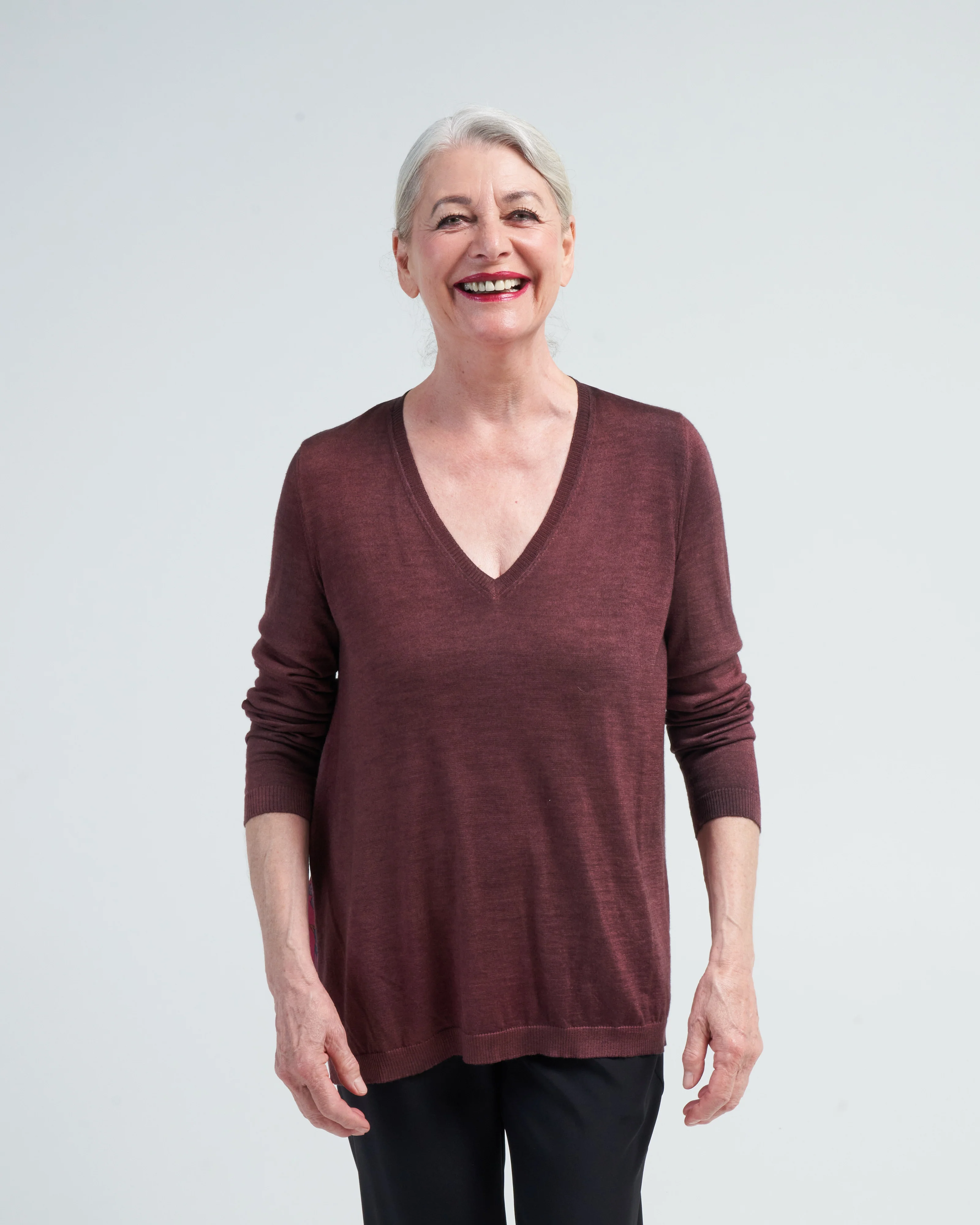 v neck pullover with vintage one of a kind foulard on back - n/henne - Image 2