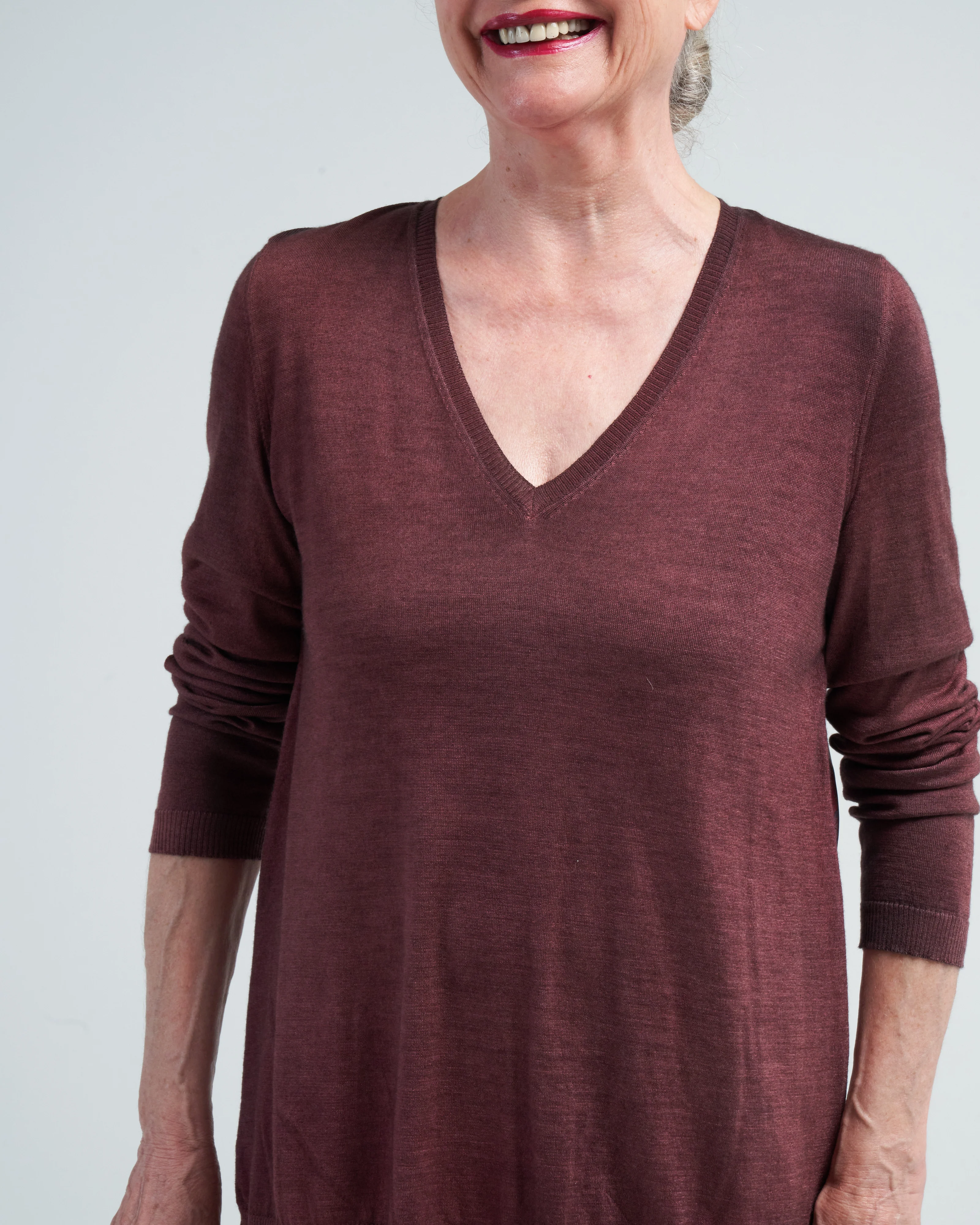v neck pullover with vintage one of a kind foulard on back - n/henne - Image 5