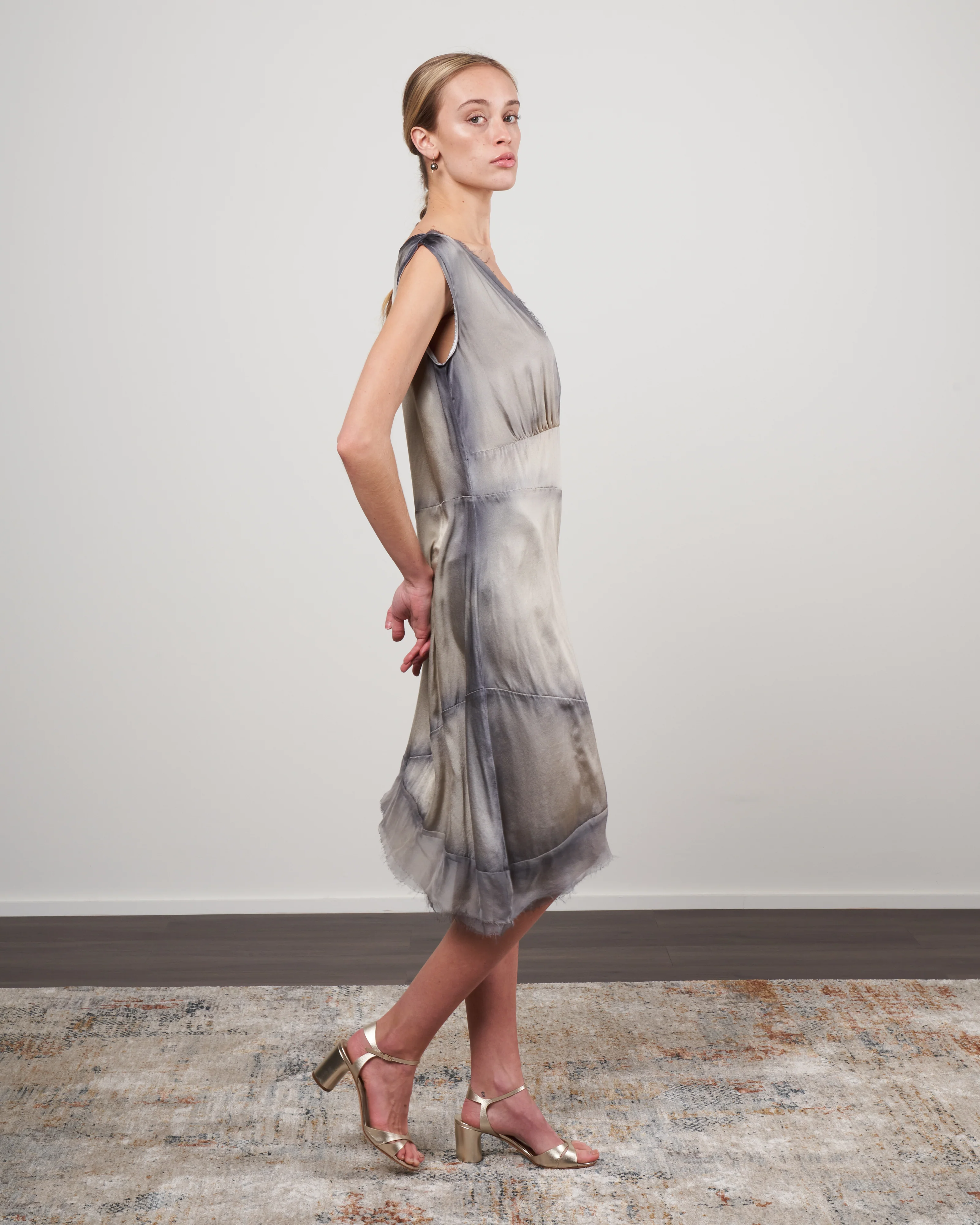v neck silk dress with slits - burro - Image 2