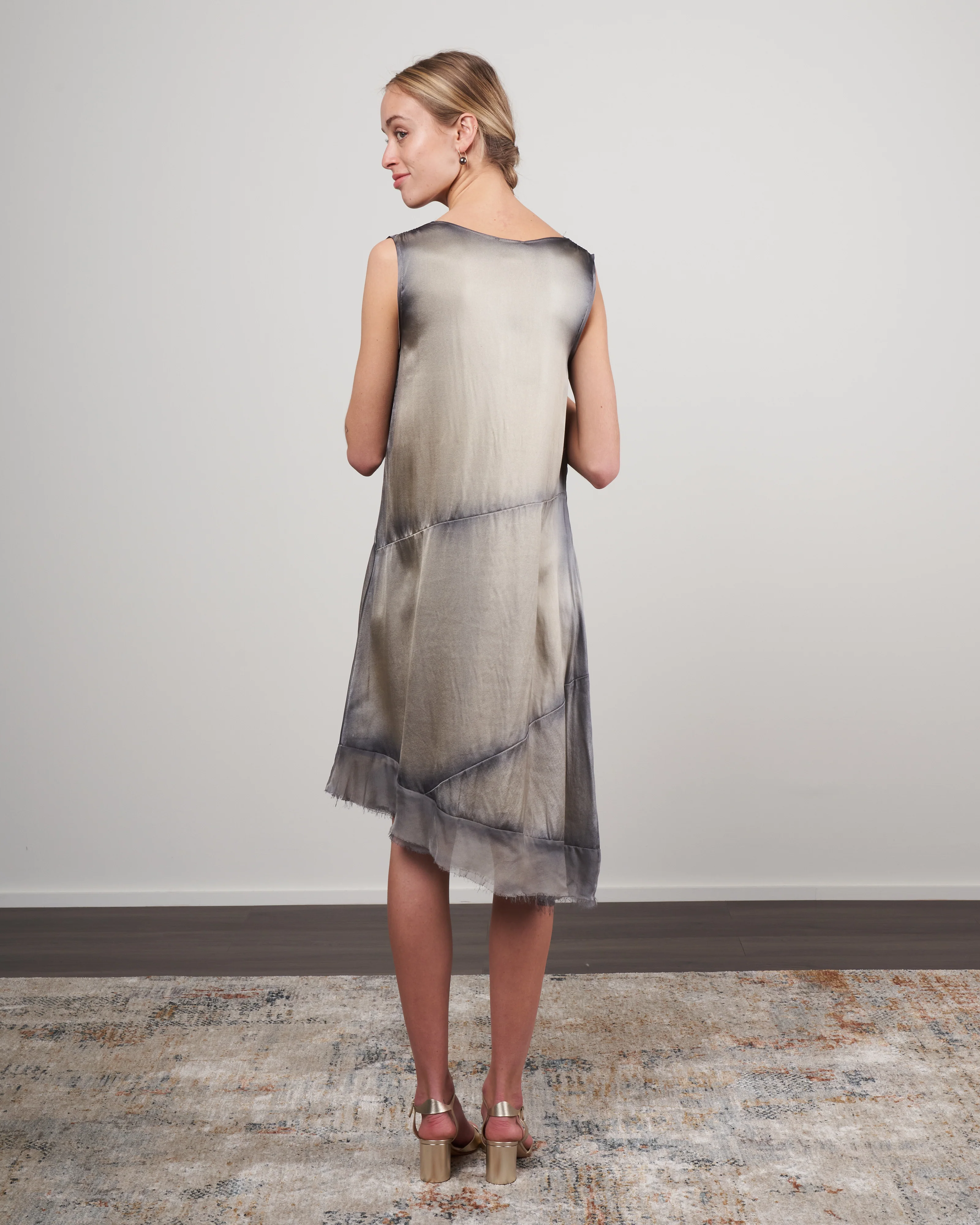 v neck silk dress with slits - burro - Image 3