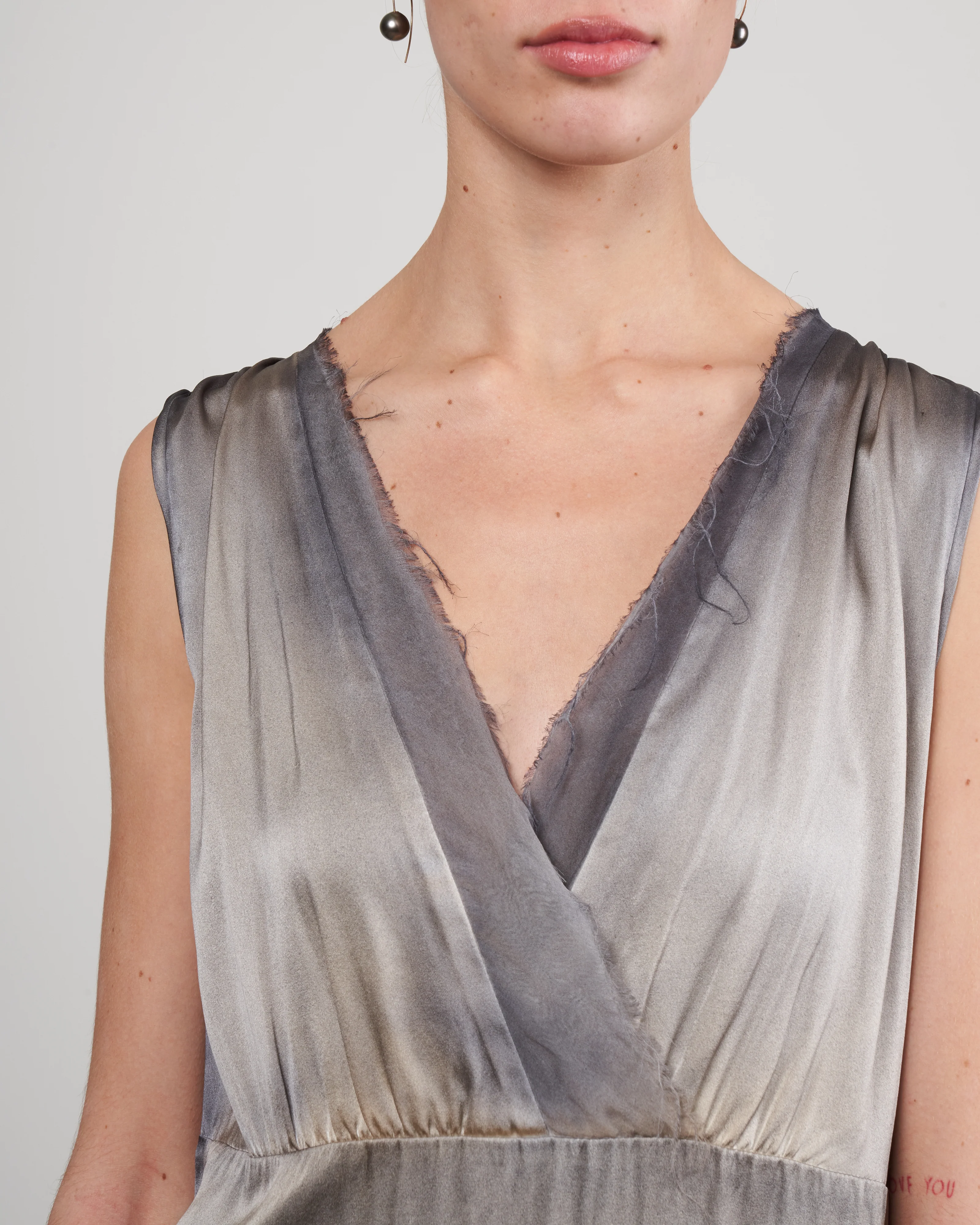 v neck silk dress with slits - burro - Image 4