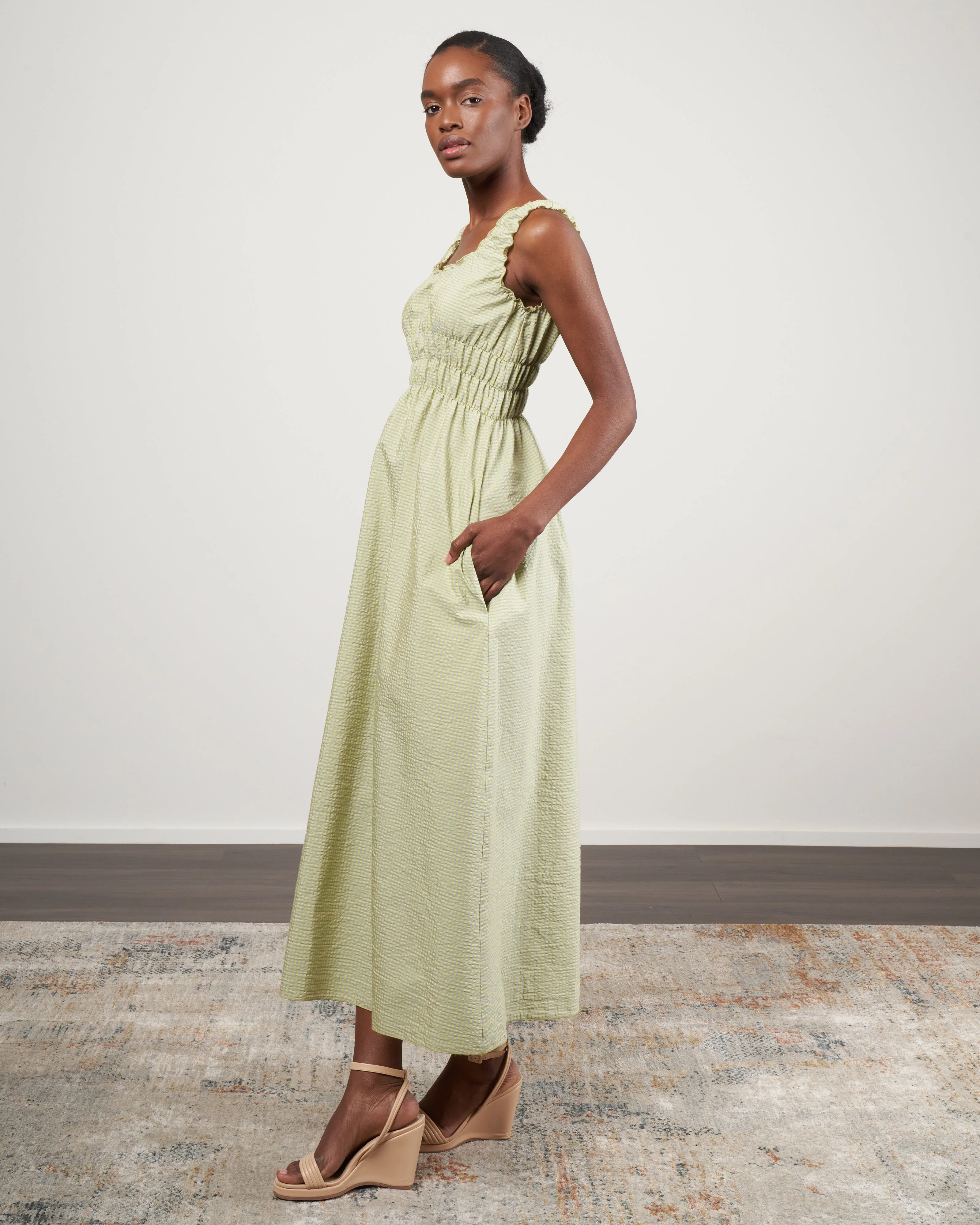 accordion dress - grass green check - Image 2