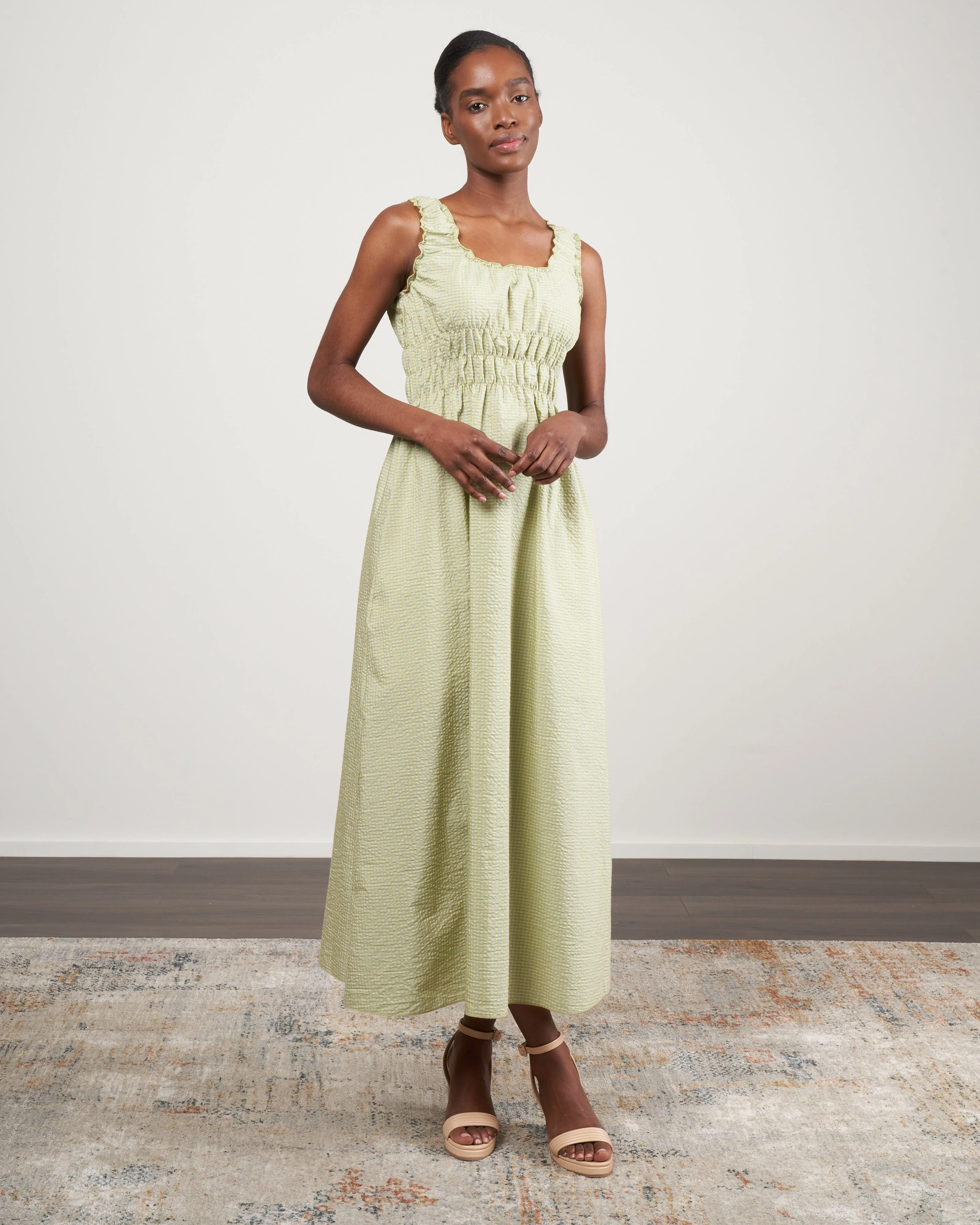 accordion dress - grass green check - Image 3