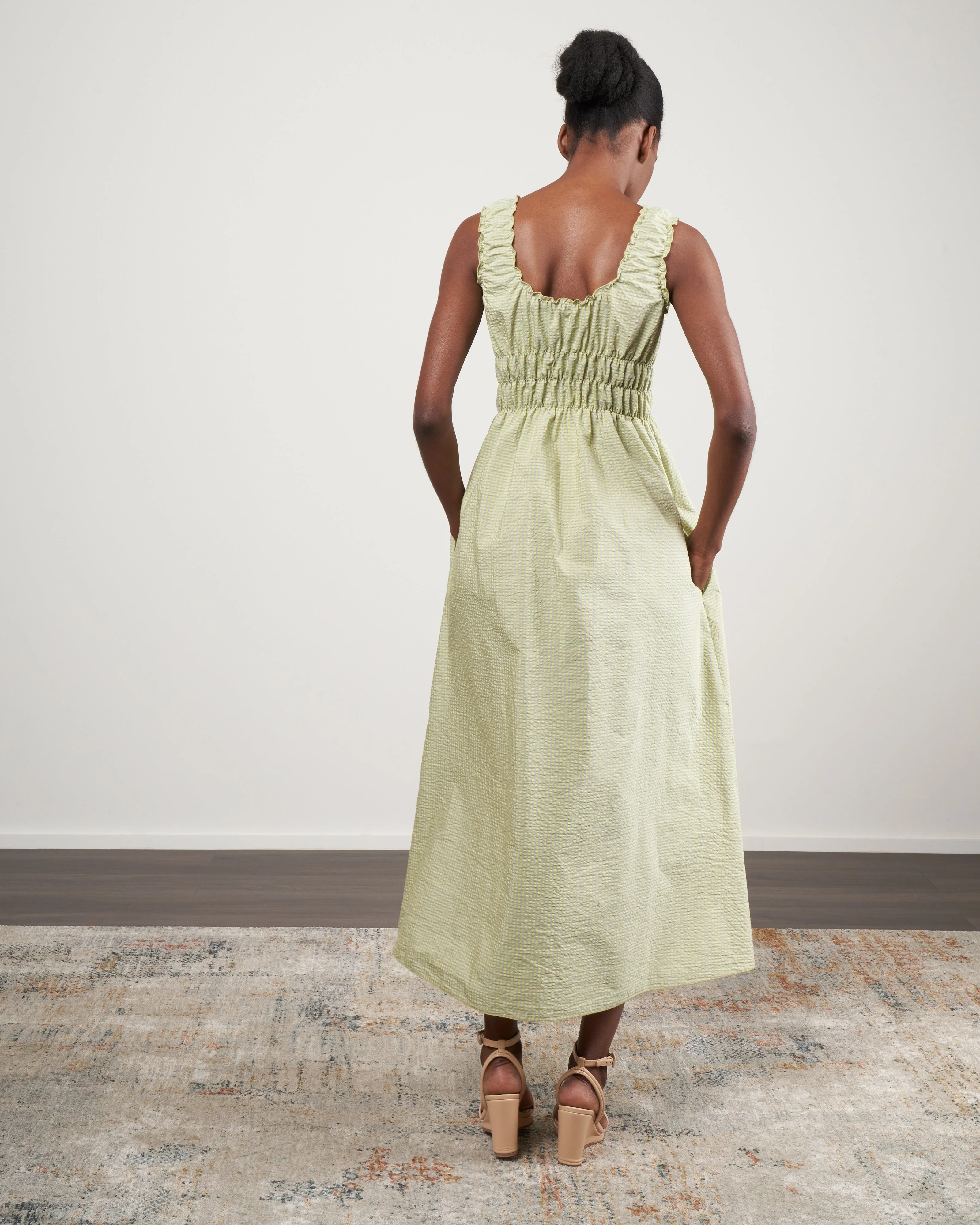 accordion dress - grass green check - Image 4