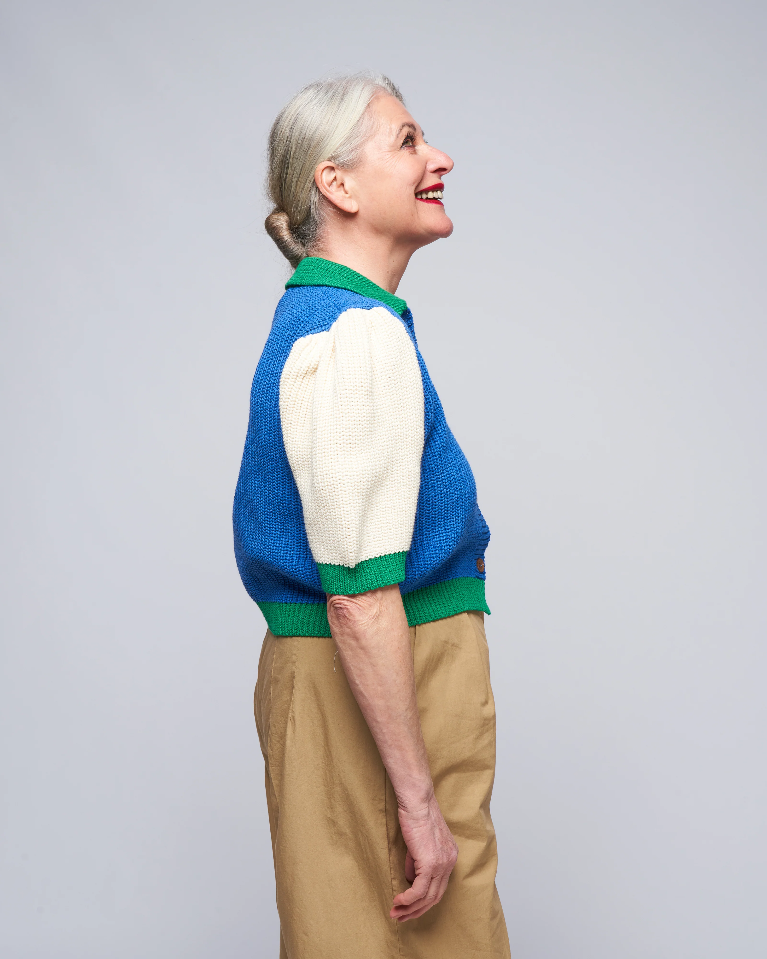 cardiganino sweater - white sleeves & green details - Image 3