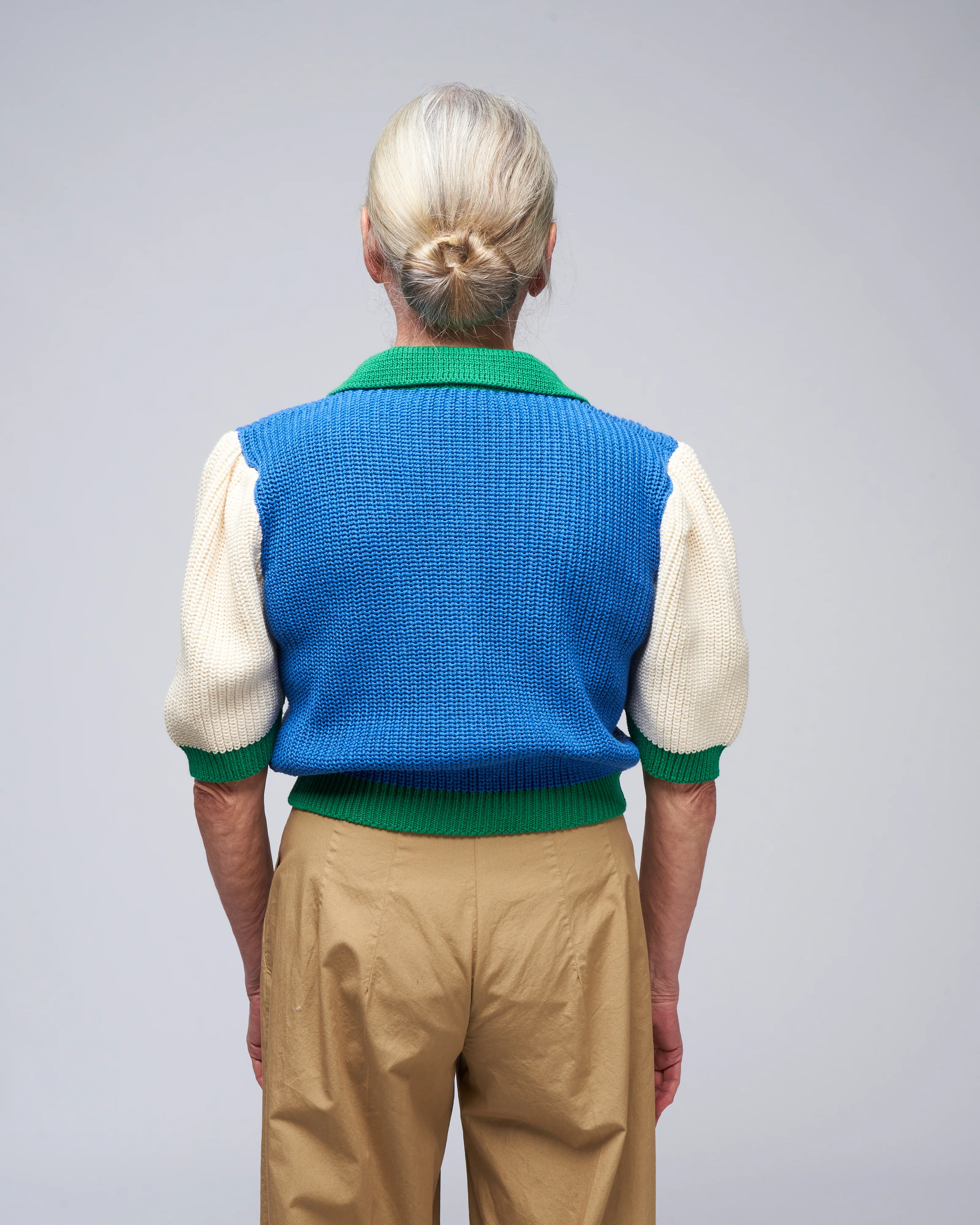 cardiganino sweater - white sleeves & green details - Image 4