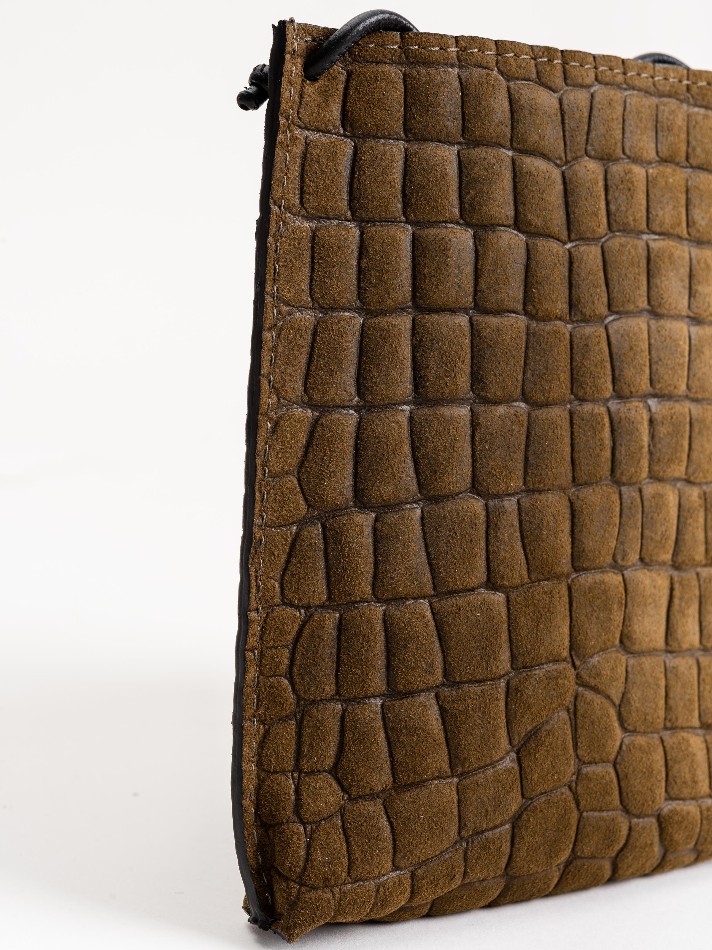 cell pouch - olive suede embossed gator - Image 3