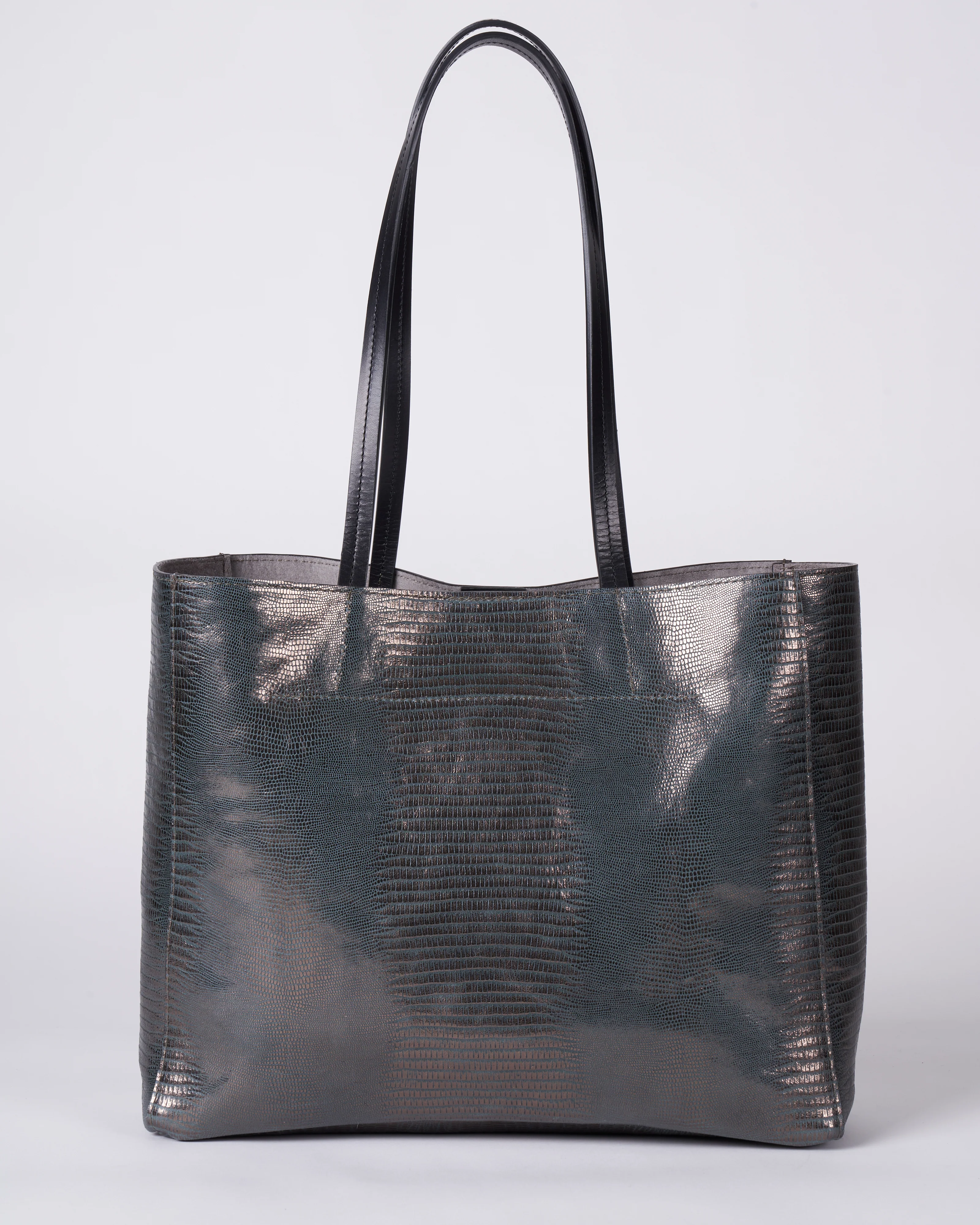front pocket tote - metal embossed lizard - Image 2