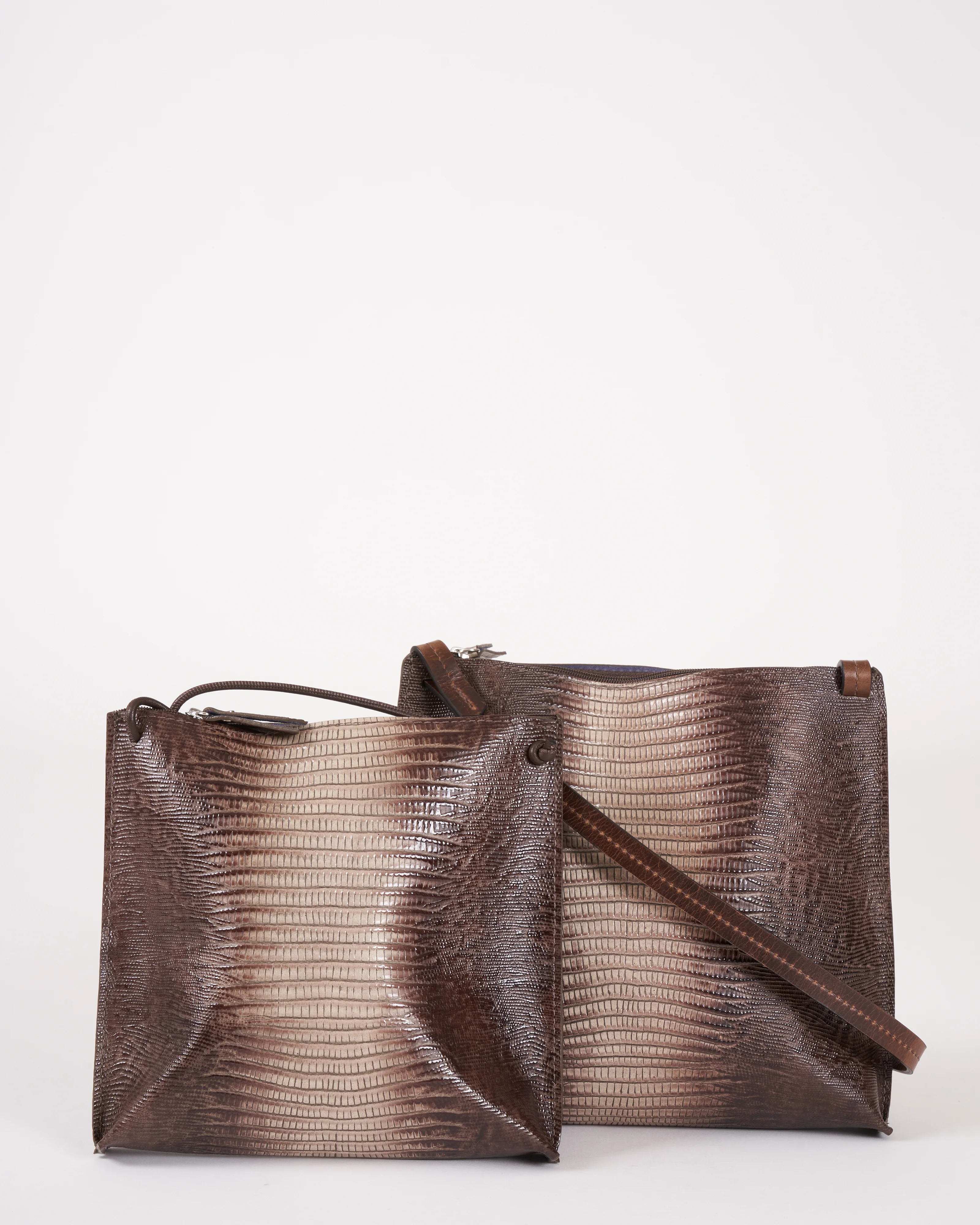 large strappy pouch - khaki embossed lizard - Image 2
