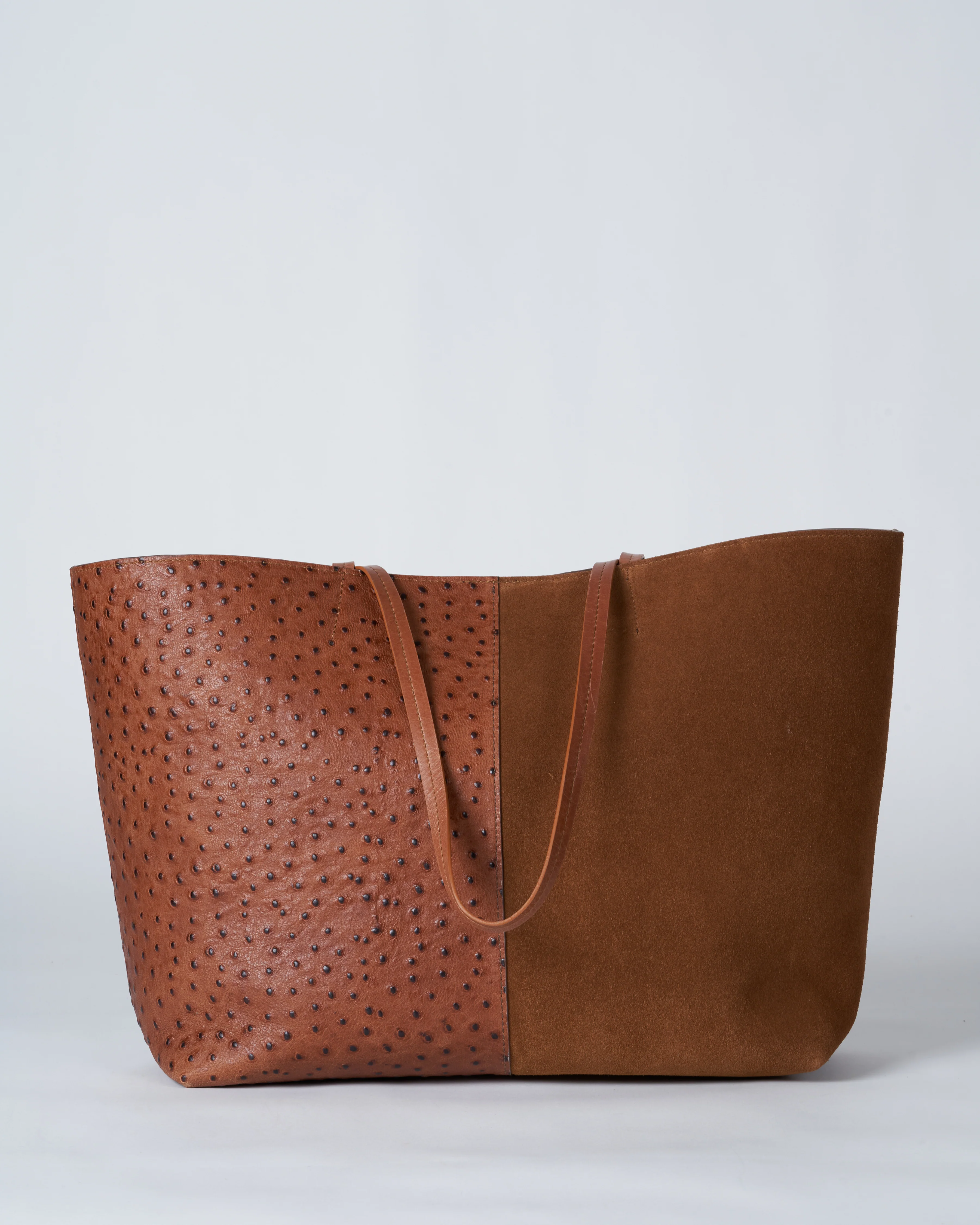 medium essential bag - 2 tone pecan suede/ ostrich - Image 2