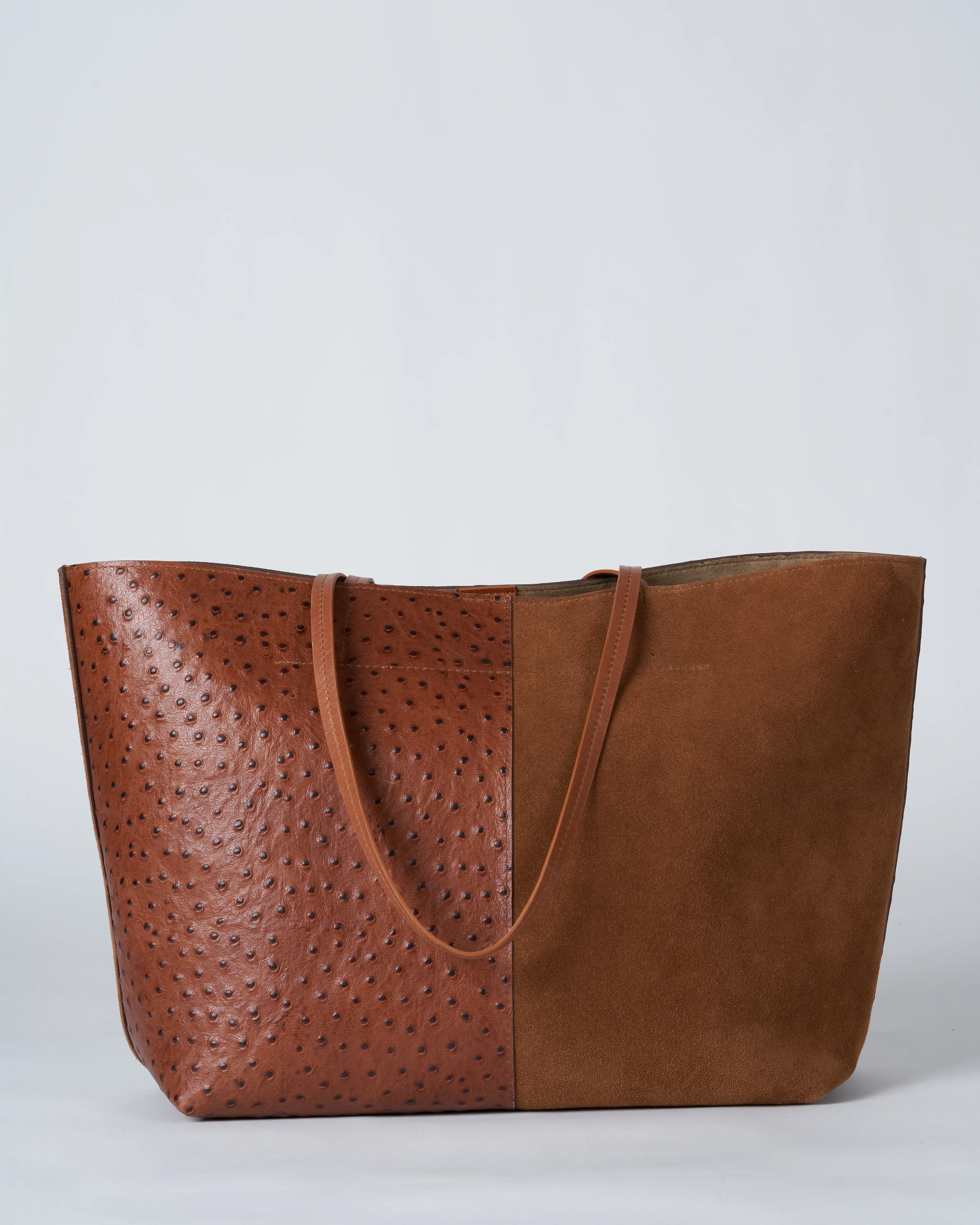 medium essential bag - 2 tone pecan suede/ ostrich - Image 3