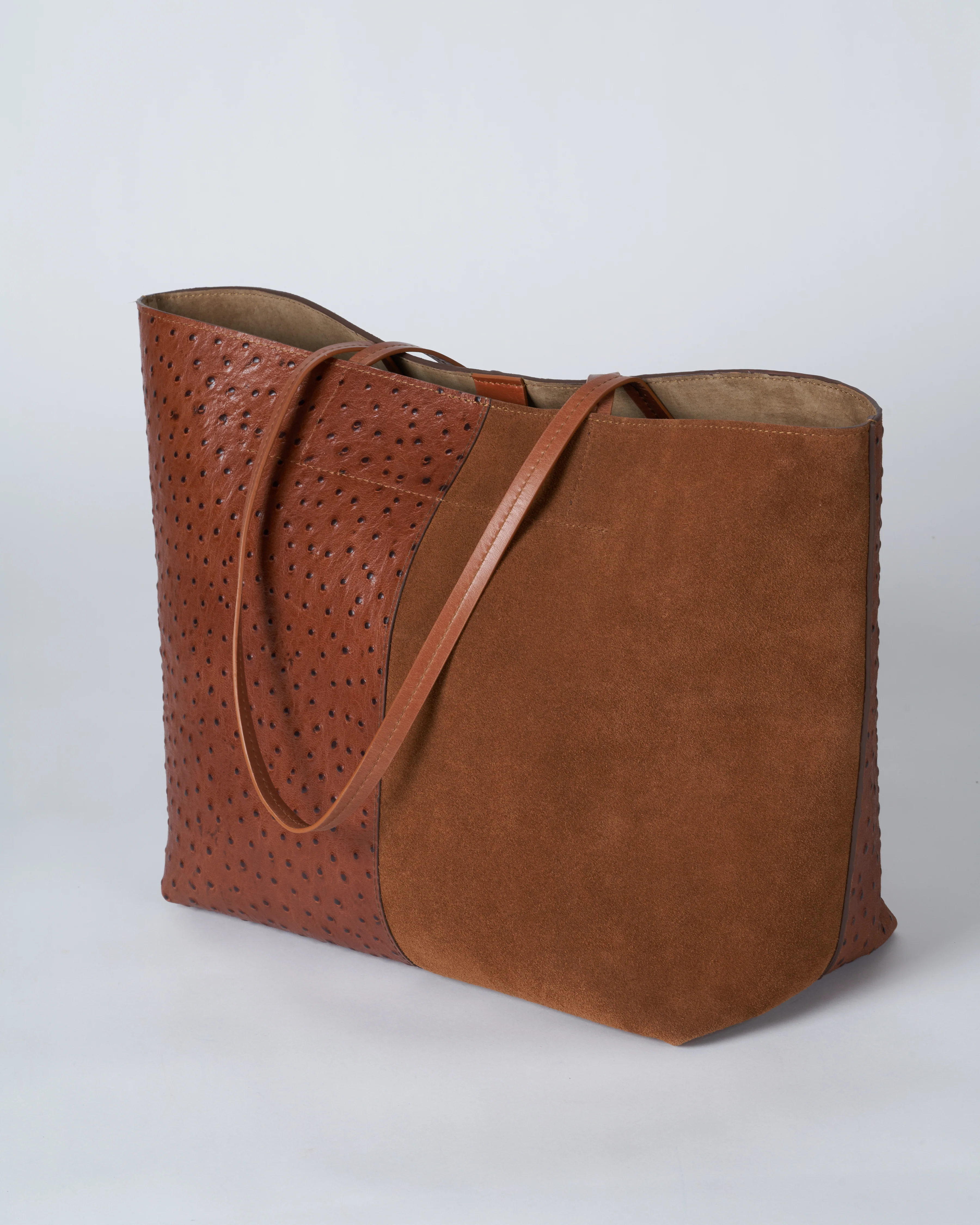 medium essential bag - 2 tone pecan suede/ ostrich - Image 4