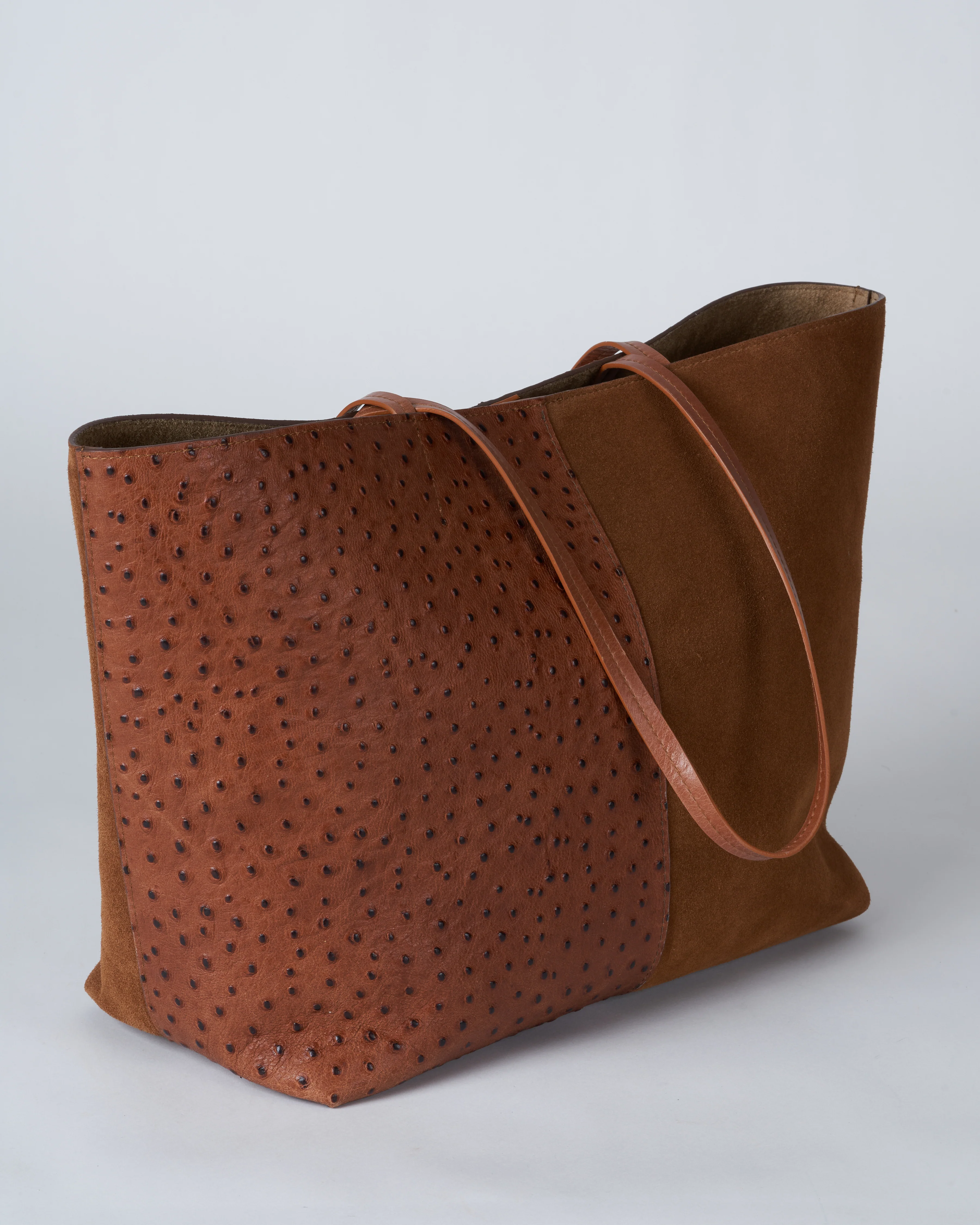 medium essential bag - 2 tone pecan suede/ ostrich - Image 5