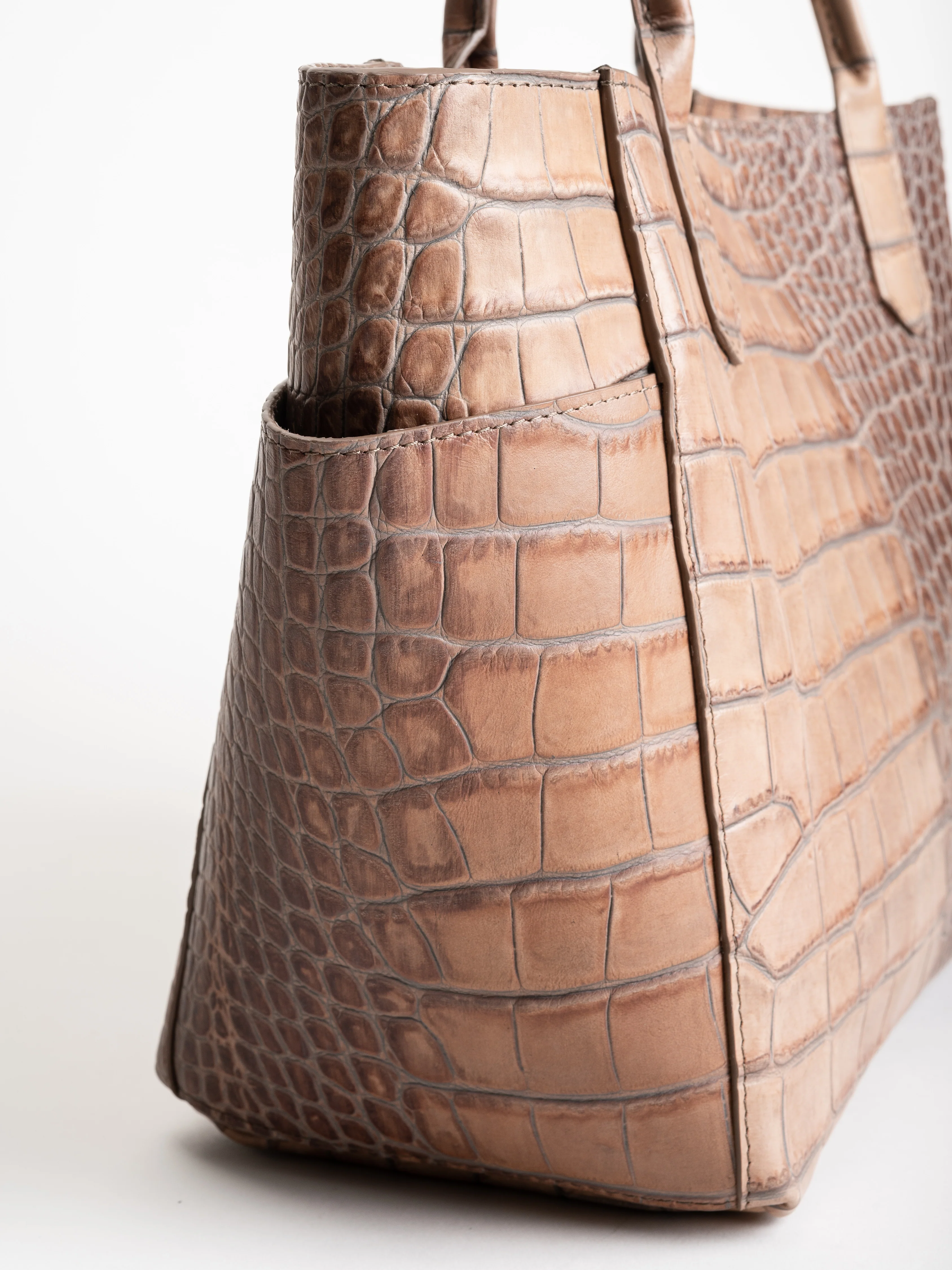mini pocket tote - latte embossed gator - Image 3