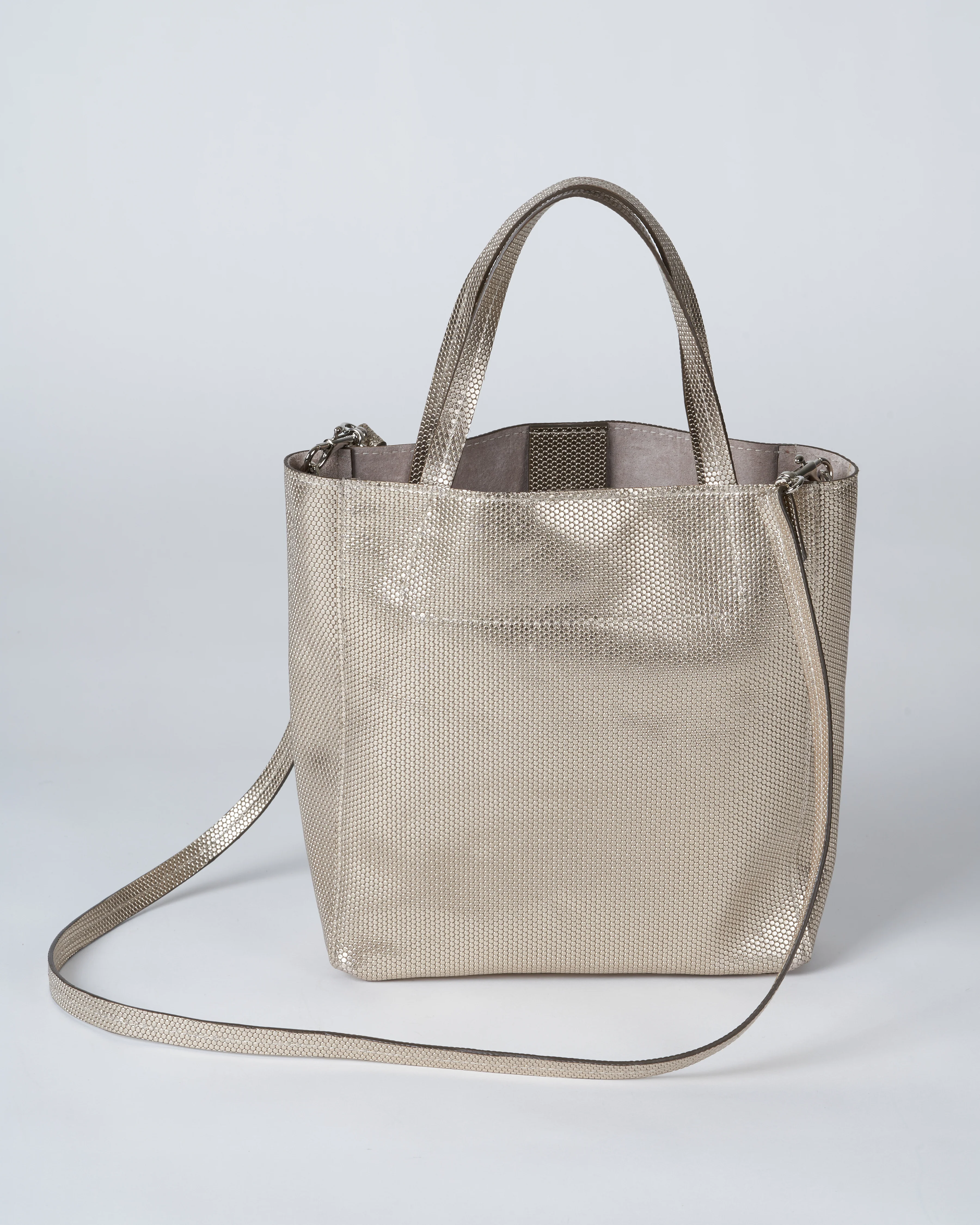 mini tote with front pocket - silver prato - Image 2
